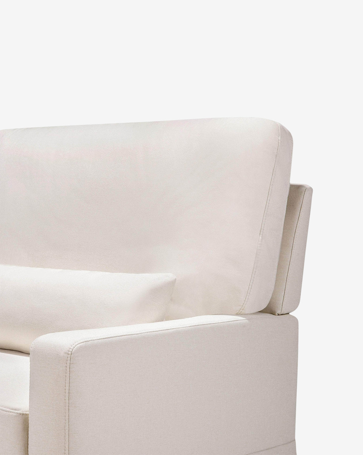 A close-up of the modern Crawford Pillowback Chair and a Half in cream, featuring thick cushions and a clean, minimalist design against a plain white background by McGee & Co.