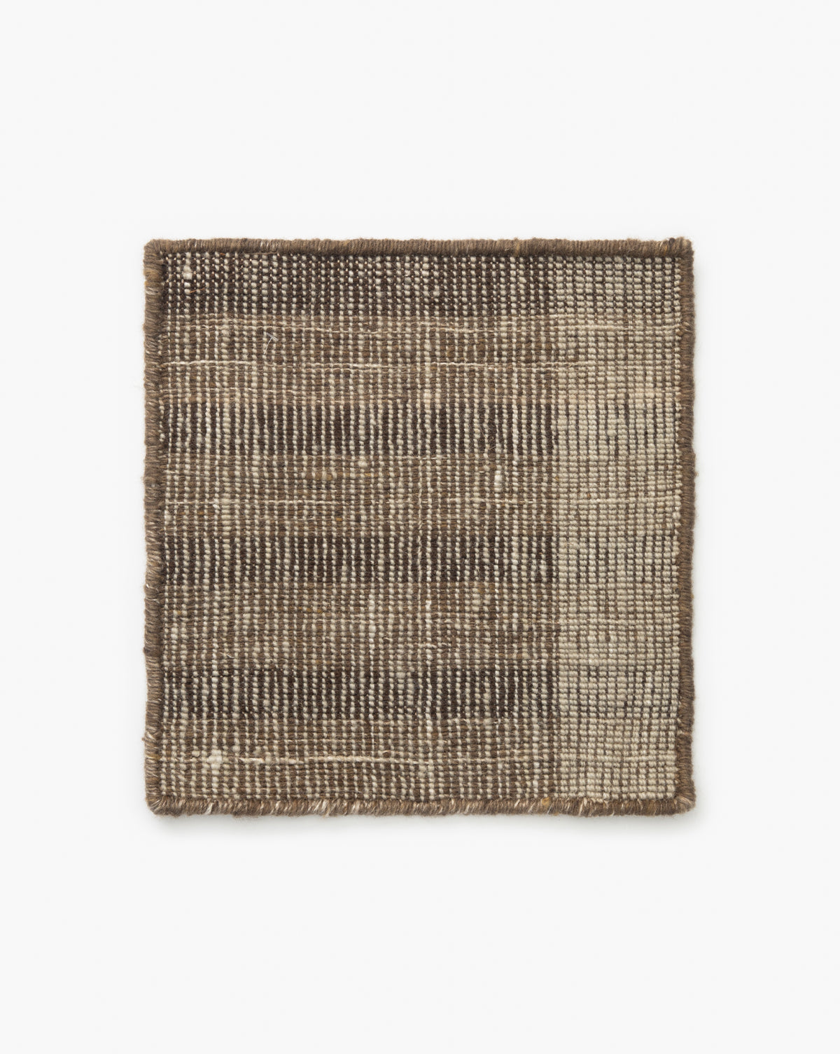 The Danielsen Handwoven Wool Rug Swatch is a square, wool sample in brown and beige with a textured grid pattern and slightly frayed edges, shown on a white background by McGee & Co.