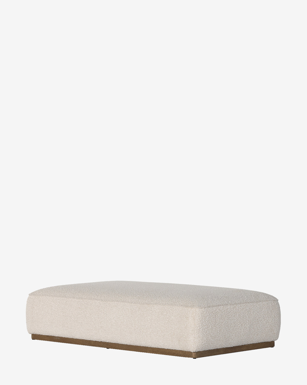 The Dawson Rectangular Ottoman by Four Hands features a textured beige performance fabric cushion and a sturdy parawood base, displayed against a plain white background. McGee & Co.
