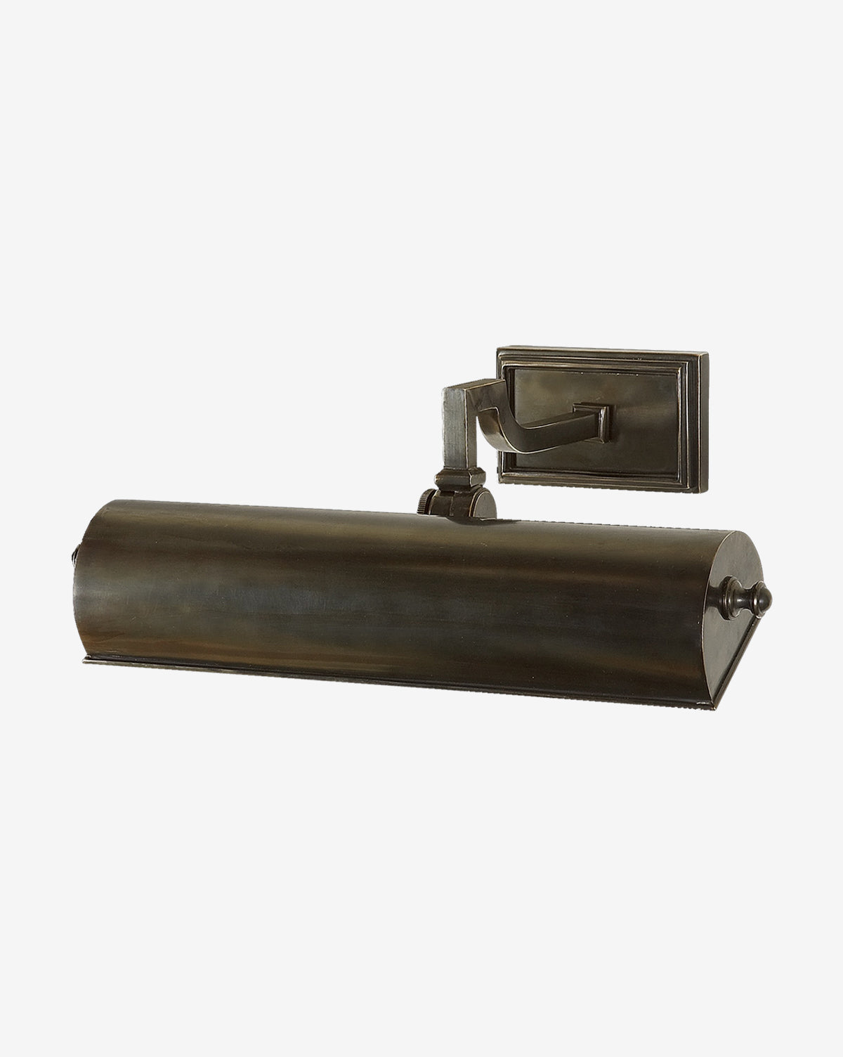 The Dean 12 Picture Light by Visual Comfort & Co. Signature features a bronze finish, rectangular backplate, adjustable arm, and cylindrical shade—ideal for highlighting artwork with classic elegance by McGee & Co.