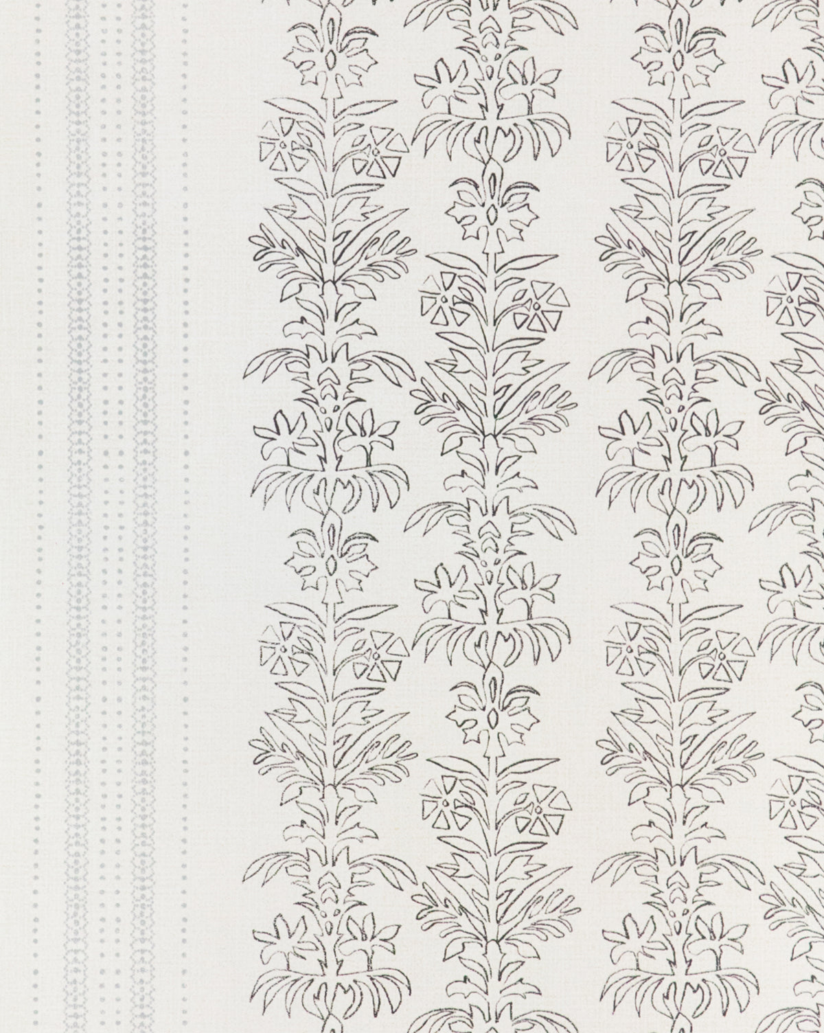 Demi Floral Stripe Wallpaper by York Wallcoverings features white matte paper with vertical grey floral motifs and subtle dotted stripes, combining botanical elegance and textured contrast for a refined wall finish by McGee & Co.