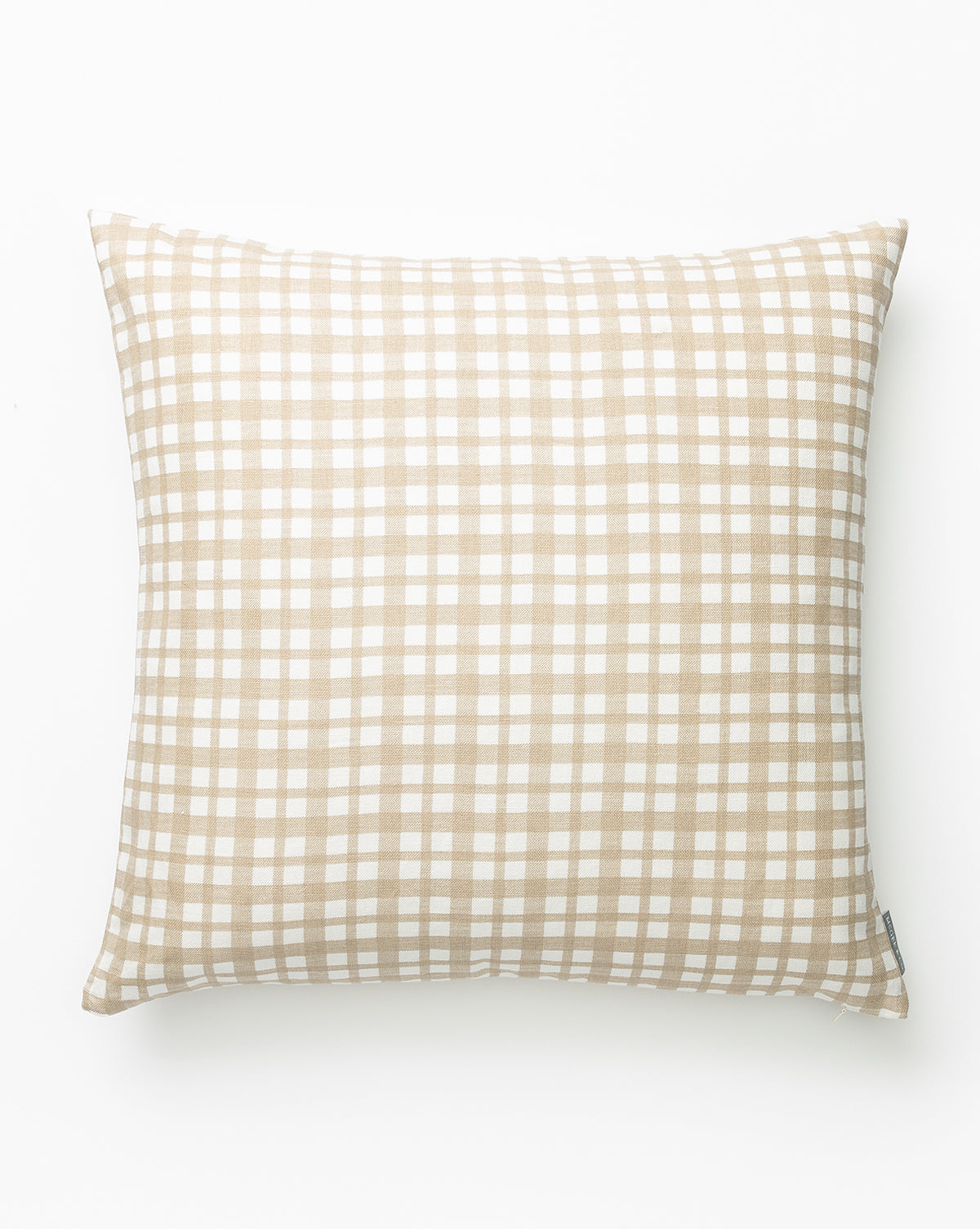 The Edison Gingham Pillow Cover is a square pillow cover showcasing a beige and white gingham print on a plain white background, by McGee & Co.