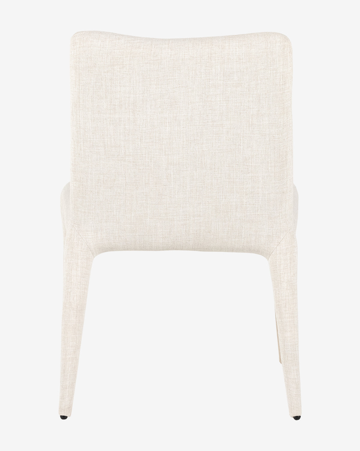 The Elbert Dining Chair is pictured from the back, showcasing its modern, simple design with straight legs and soft flax linen upholstery, all set against a white background by McGee & Co.