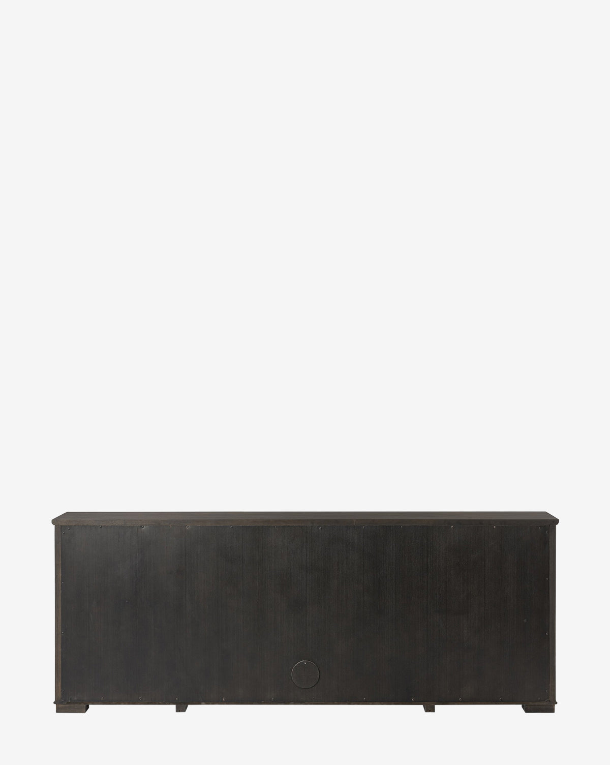 The Eldoria Oak Sideboard is a rectangular, dark wood piece with a flat top and sleek, handle-free design, showcasing modern deco style against a plain white background, by McGee & Co.