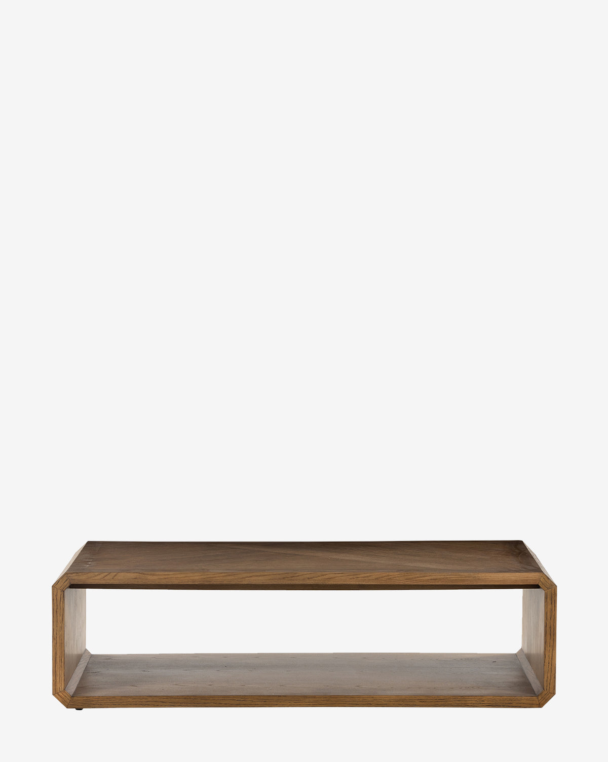 The Ender Coffee Table features a rectangular shape, an open shelf below, and a sleek ash veneer finish, all set against a plain white background by McGee & Co.