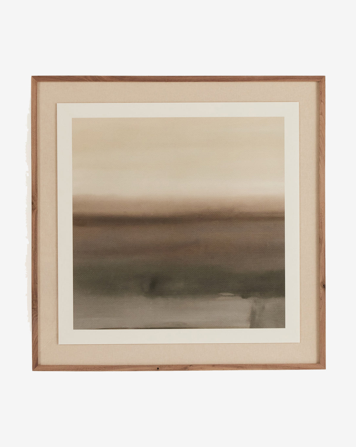 Abstract Ombre No. 5 by Roseanne Kenny: A framed abstract art print on fine art paper, featuring soft, blended beige, brown, and gray horizontal bands for a minimalist and serene landscape effect.