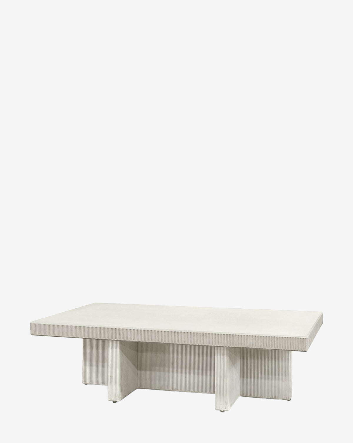 The Fenna Outdoor Coffee Table features a modern rectangular composite stone design with a textured light gray surface and sturdy block legs, ideal for indoor or outdoor spaces, shown against a plain white background, by McGee & Co.