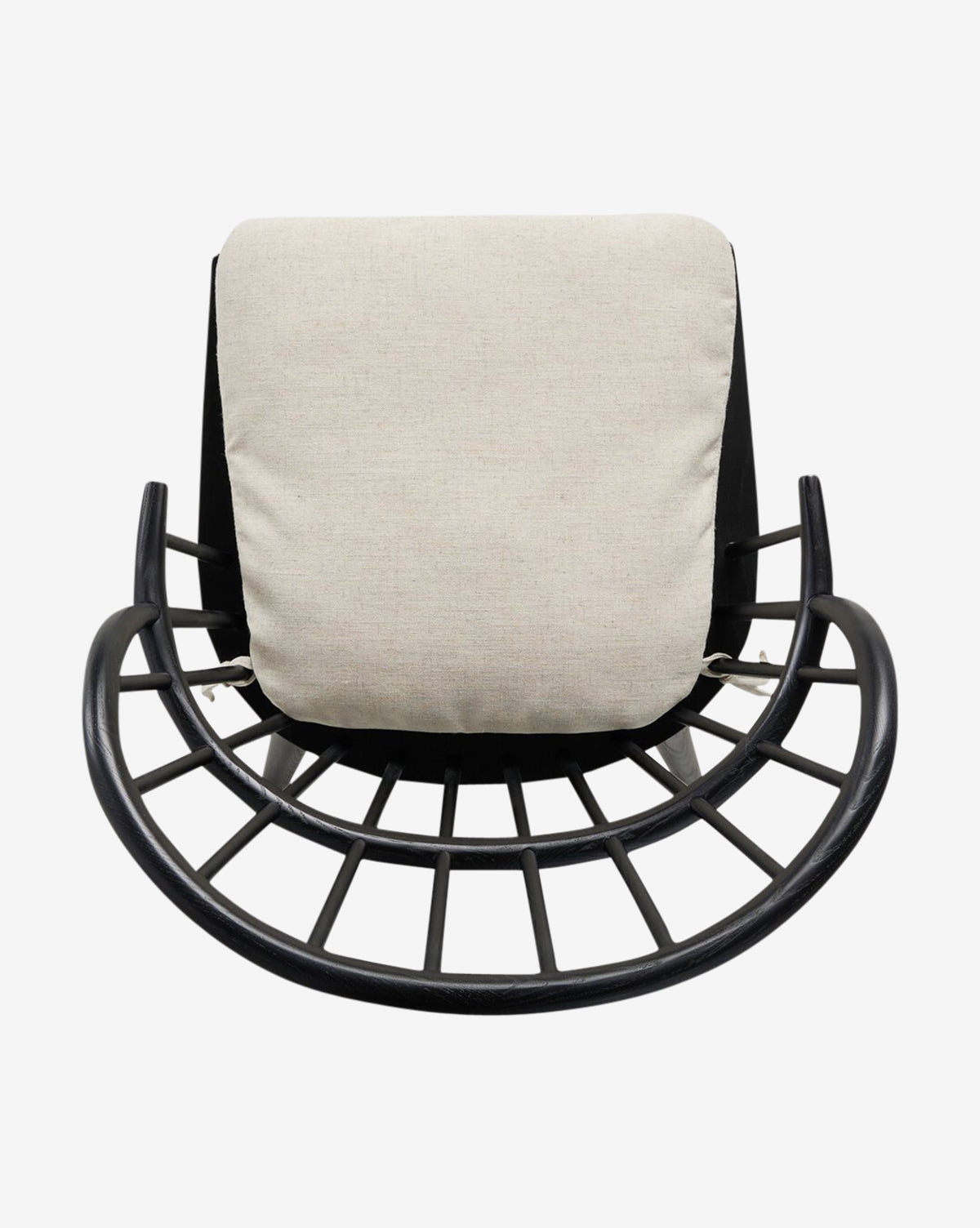 Top view of the Fiora Dining Chair, modern and black with a grid-style base, featuring a beige removable seat cushion and backrest, isolated on white, by McGee & Co.