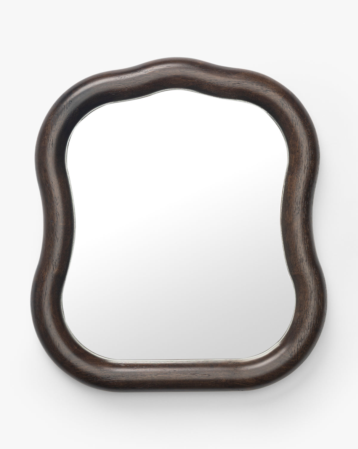 The Freya Shelf Mirror features a square wooden frame with a wavy dark finish, displayed against a plain white background—perfect for entryway decor or as a stylish shelf mirror, by McGee & Co.