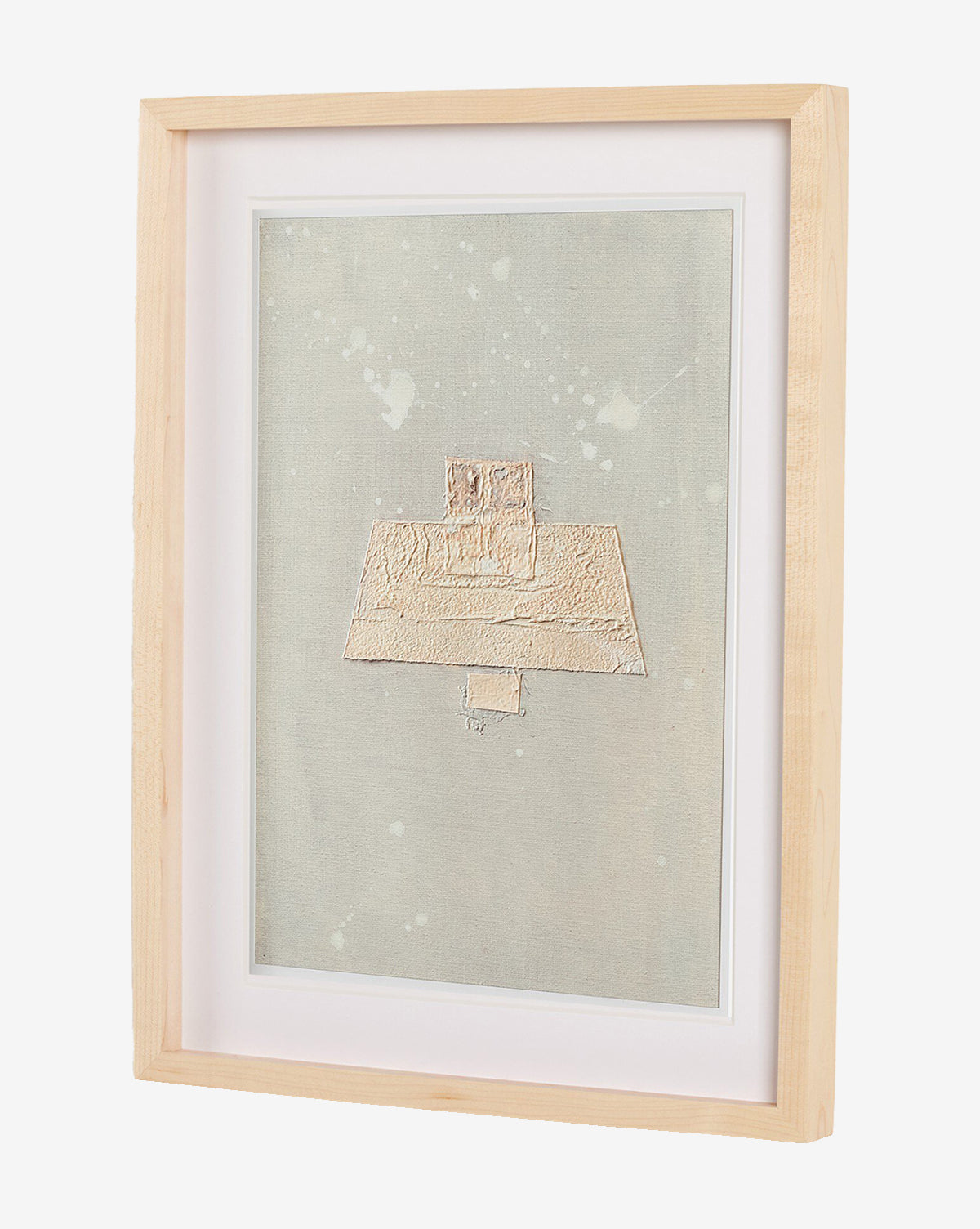 “Galactic VIII” by Jade Dacay is a framed abstract minimalist art piece with textured pale beige geometric shapes on a gray background, set in a light wood frame with white mat—perfect modern wall decor, by McGee & Co.