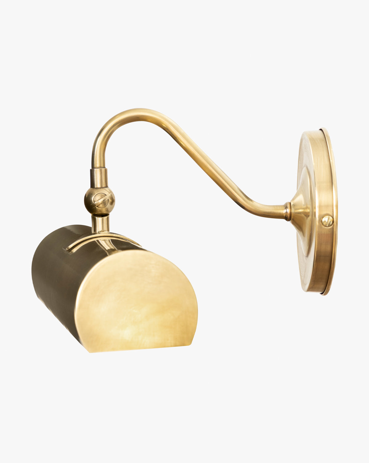 The Gallery Picture Sconce is a wall-mounted light with a curved arm and cylindrical shade in burnished bronze, ideal for highlighting artwork or photos, by McGee & Co.