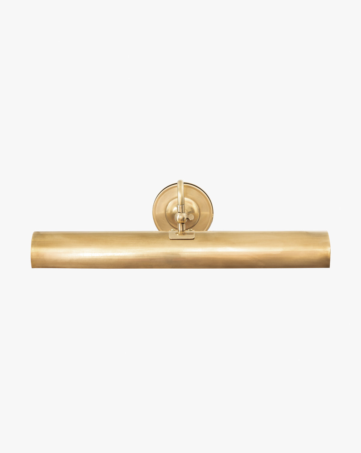 The Gallery Picture Sconce is a vintage-inspired brass light featuring a cylindrical shade and round backplate, displayed on a plain white background by McGee & Co.