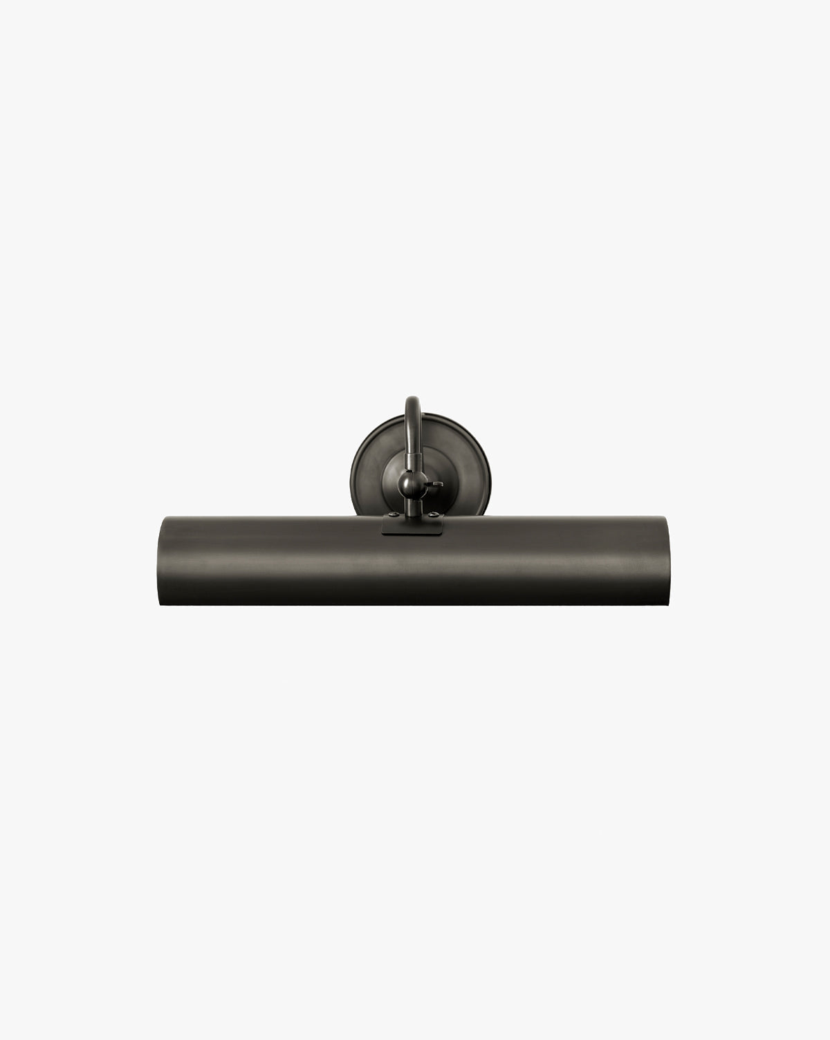 The Gallery Picture Sconce features a vintage-inspired design in black metal, with a cylindrical shade and round backplate, displayed against a plain white background by McGee & Co.