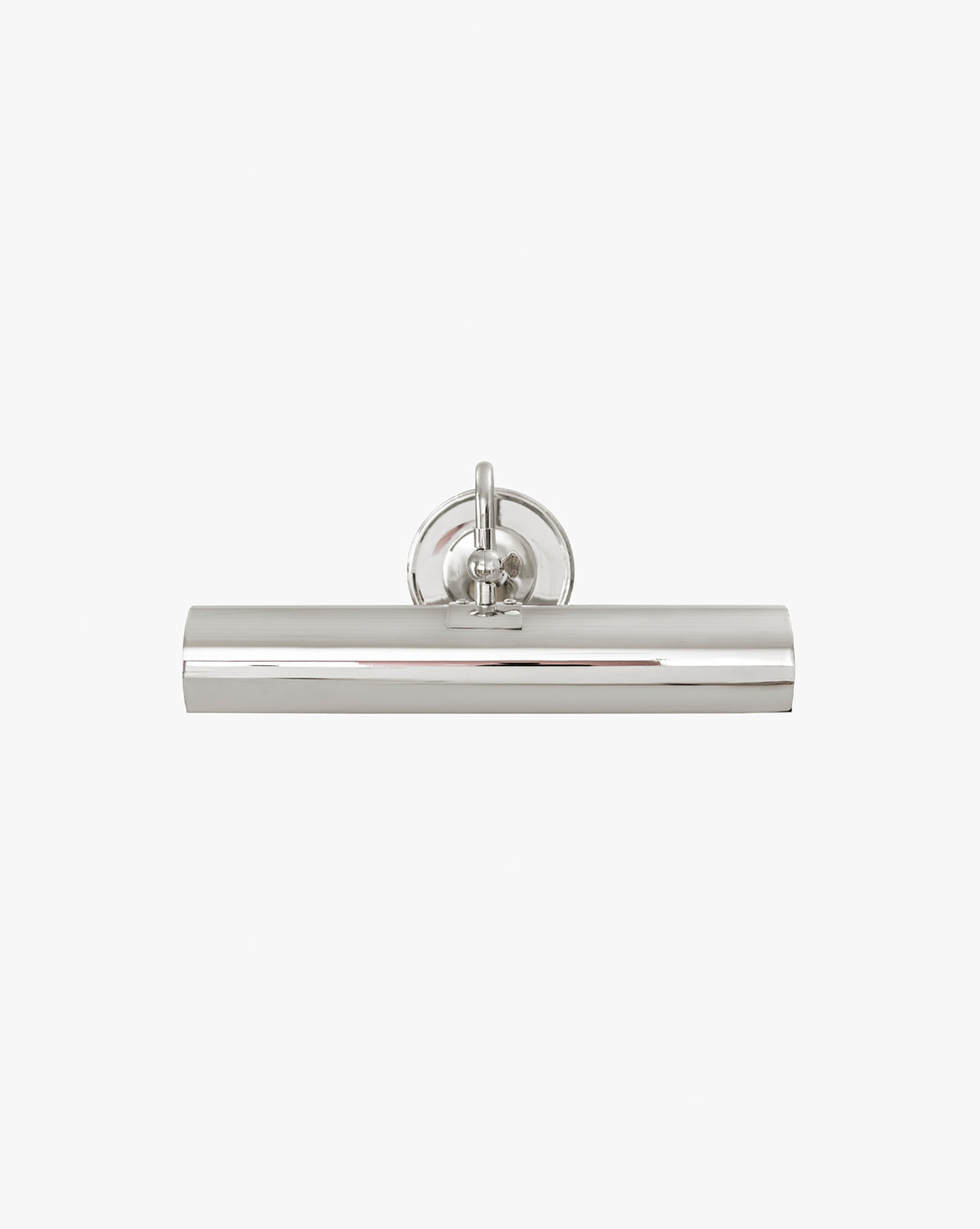 The Gallery Picture Sconce is a vintage-inspired light featuring a polished chrome finish, cylindrical shade, and round backplate—perfect for highlighting artwork or photographs, by McGee & Co.