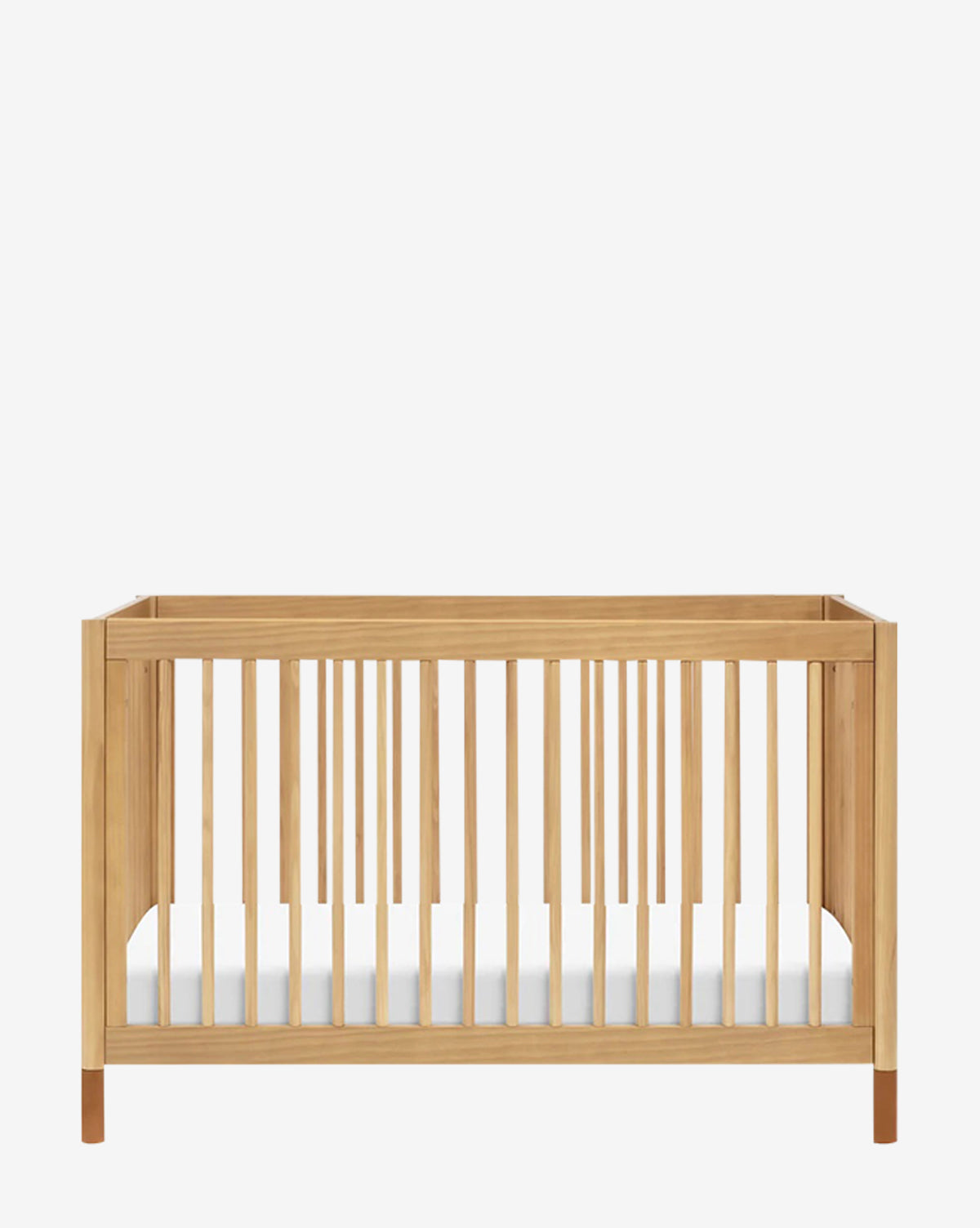 The Gelato Convertible Crib with Toddler Bed Conversion Kit features a modern wooden design with vertical slats, shown front-facing against a plain white background—an ideal minimalist nursery piece for growing families, by McGee & Co.