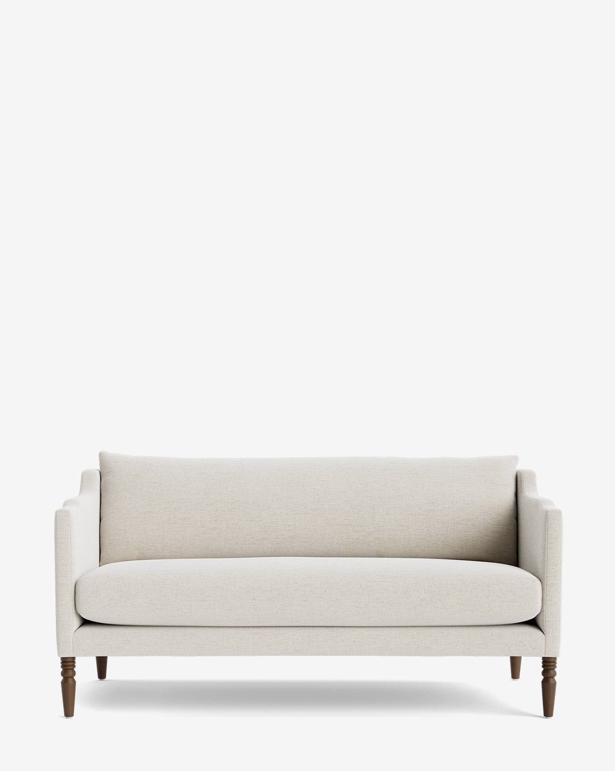The Makerspalm Gemma Settee 65 in light beige features high-quality fabric, a low backrest, clean lines, and wooden legs—creating a modern, timeless look that stands out against a plain white background. McGee & Co.