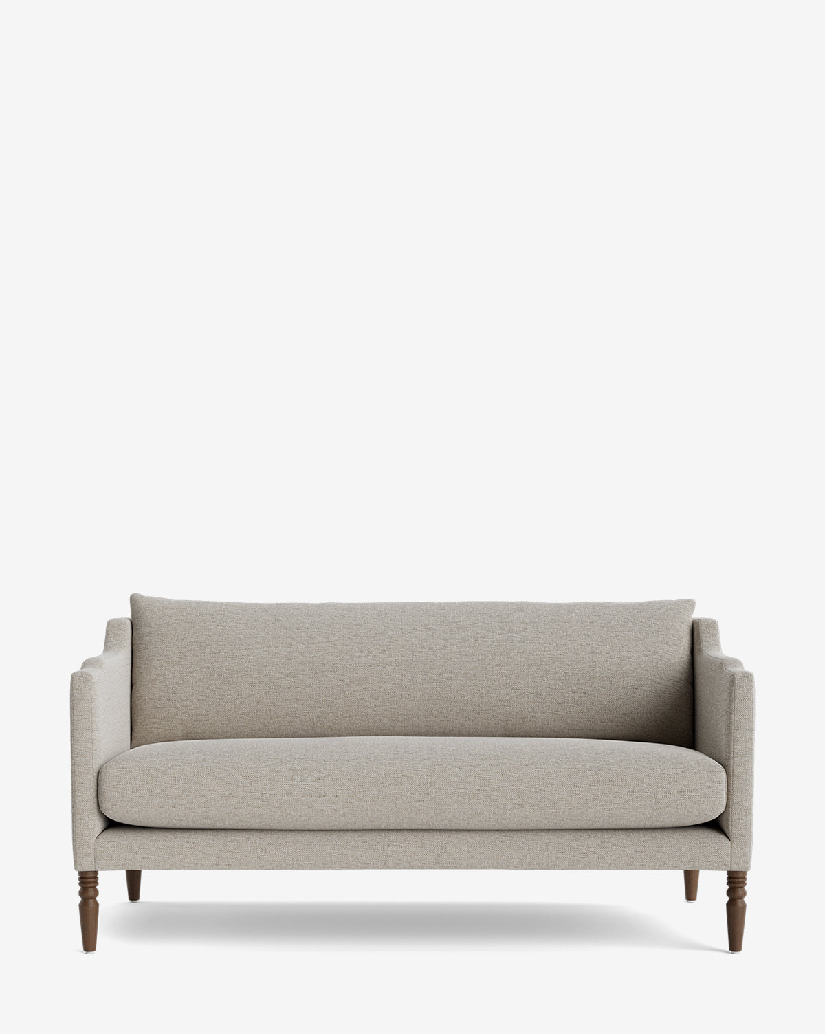 The Makerspalm Gemma Settee 65 is a light gray loveseat with a single back cushion, square arms, wooden legs, and high-quality fabric, shown against a plain white background. McGee & Co.