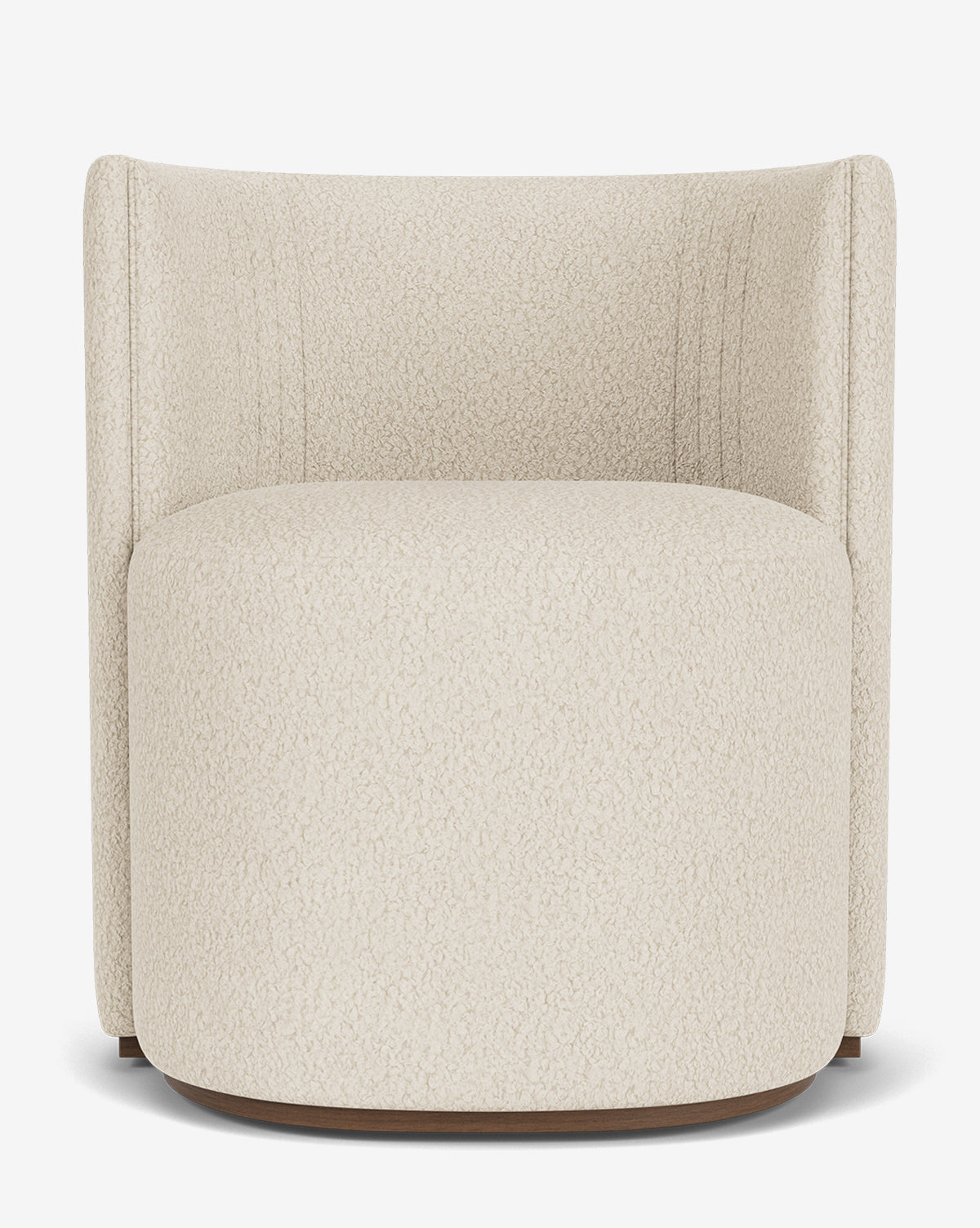 The Georgina Dining Chair features a modern round design, cream-colored textured upholstery, and a curved backrest, shown front-facing against a plain white background by McGee & Co.