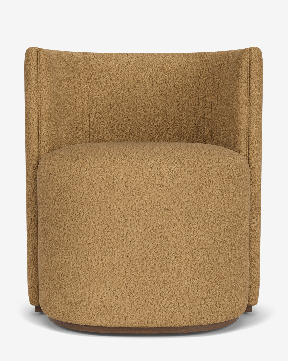The Georgina Dining Chair is upholstered in textured light brown designer fabric, featuring a rounded seat and low, curved backrest, shown against a plain white background by McGee & Co.