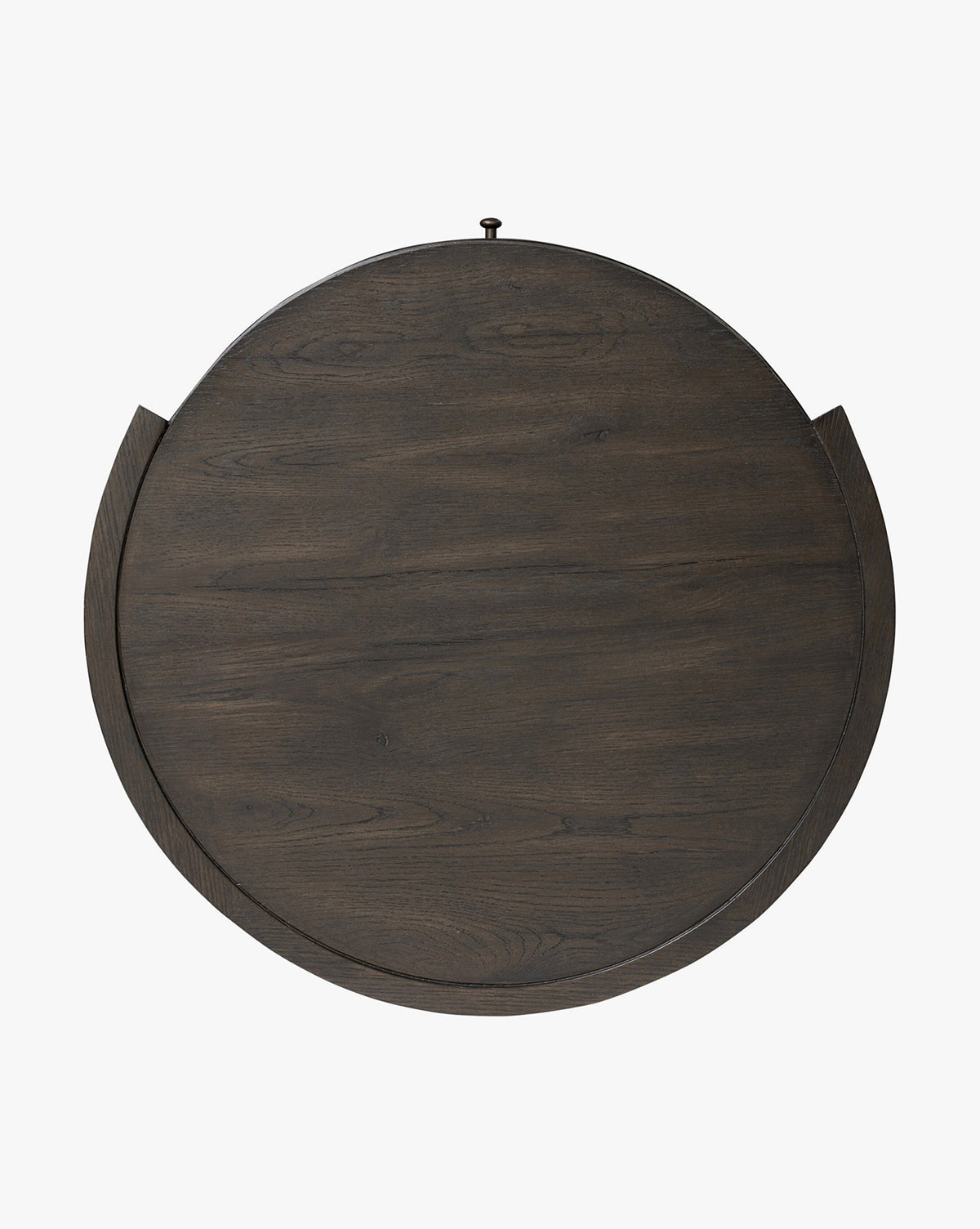 The Glenndon Oak Nightstand features a round, black-finished oak tabletop with subtle wood grain, two straight edges on opposite sides, and is shown from above on a white background—ideal as a modern bedside table, by McGee & Co.