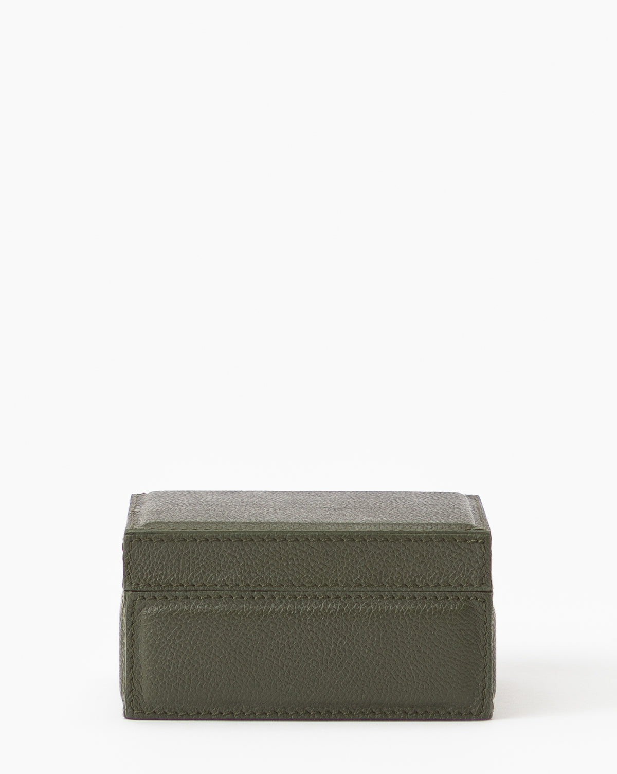 The Green Leather Box is a small, rectangular storage box crafted from full grain green leather with visible stitching, shown against a plain white background.