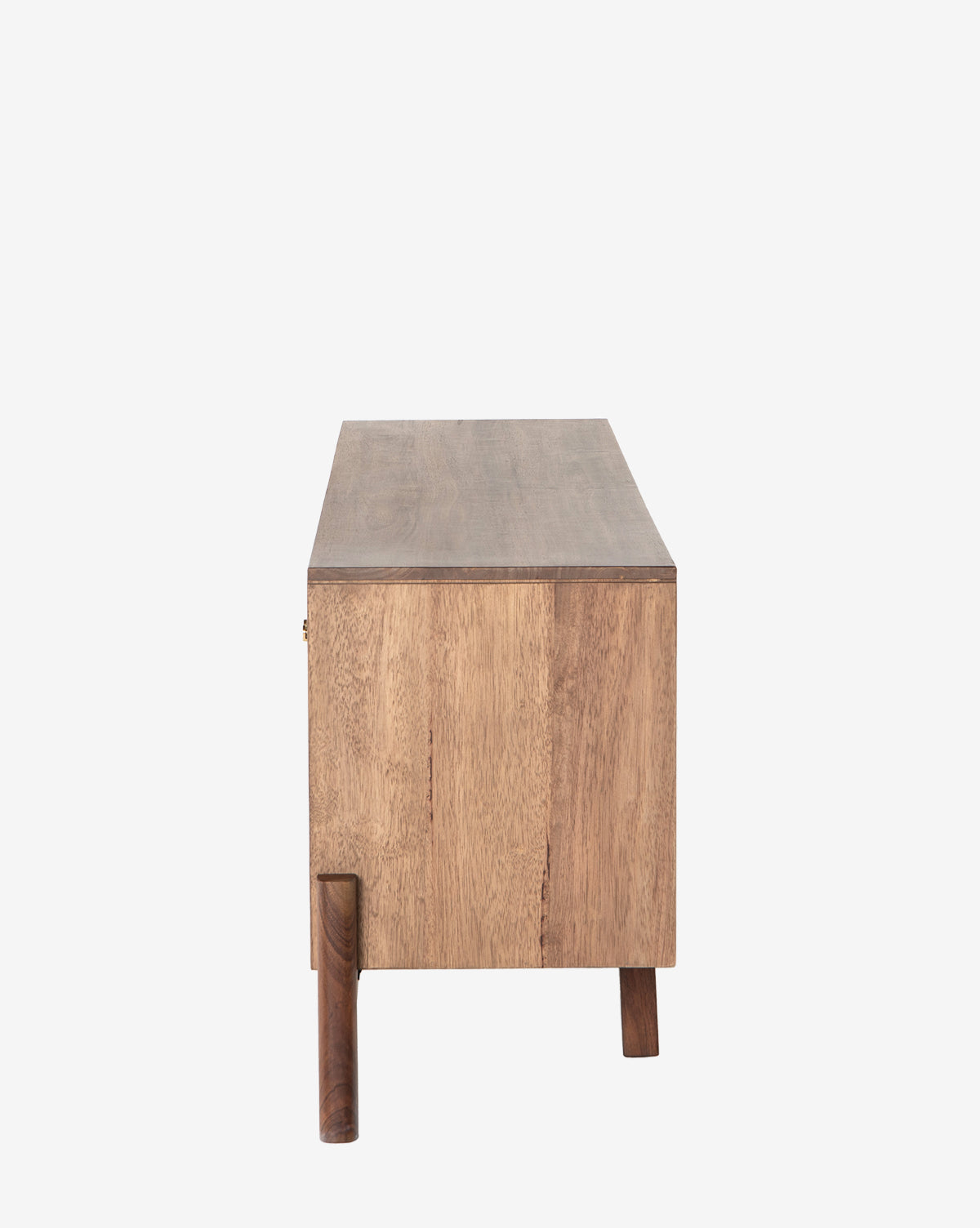 Side view of the Gustav Console, featuring a minimalist rectangular design with four legs and mid-century inspiration, photographed against a plain white background by McGee & Co.
