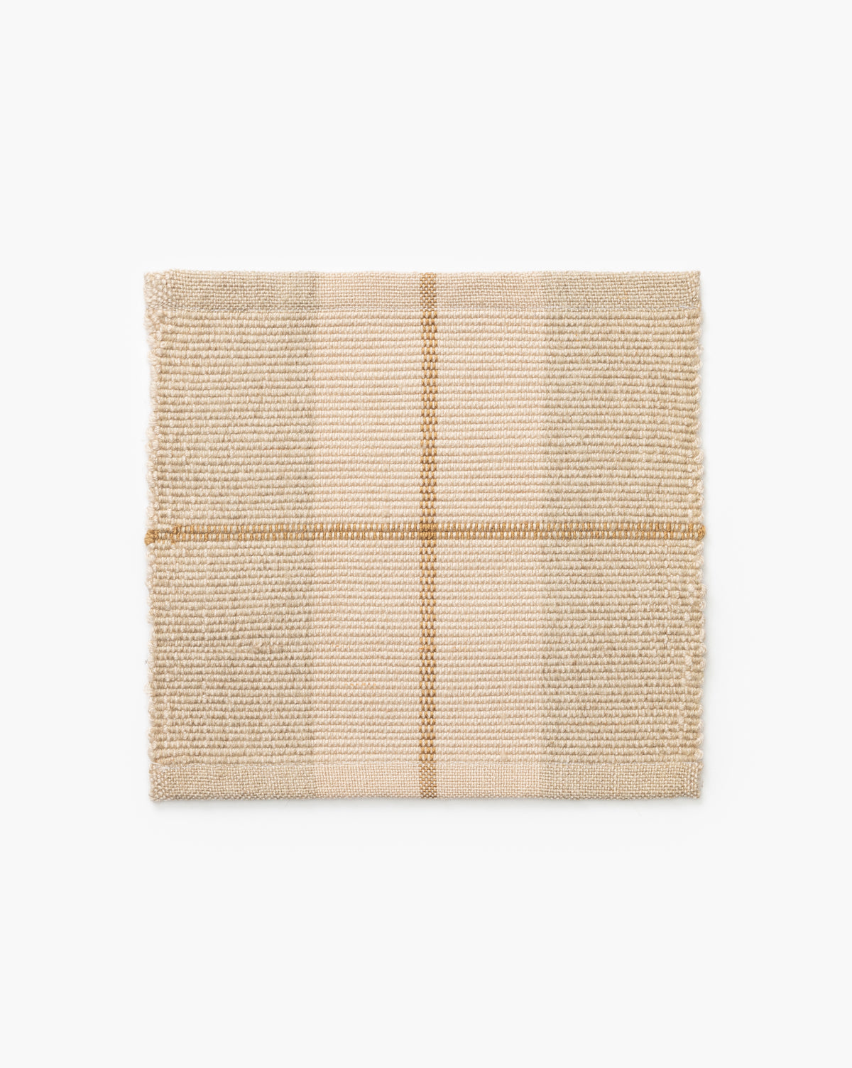 The Hanlon Indoor/Outdoor Rug Swatch is a rectangular piece of beige woven fabric featuring a subtle plaid pattern in light brown and cream, highlighted against a white background to showcase its refined, handwoven texture, by McGee & Co.