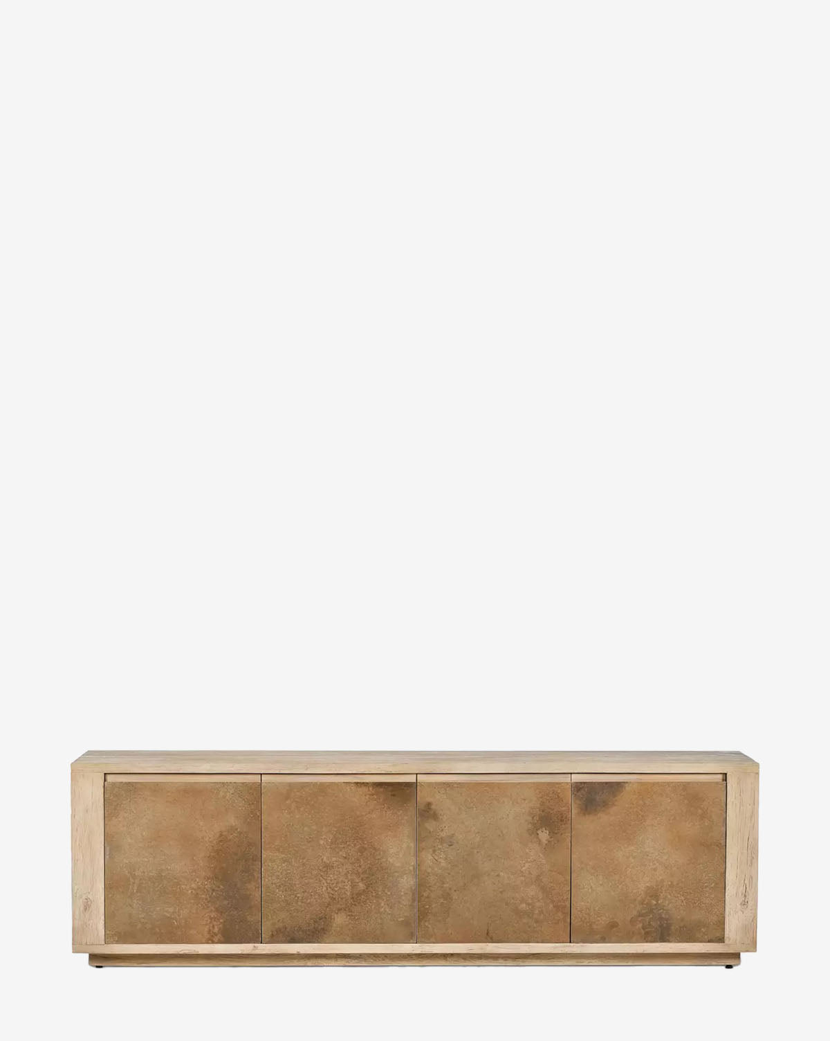 The Hayden Console features a minimalist modern design with a light maple veneer and four textured brown cabinet doors, shown against a plain white background by McGee & Co.