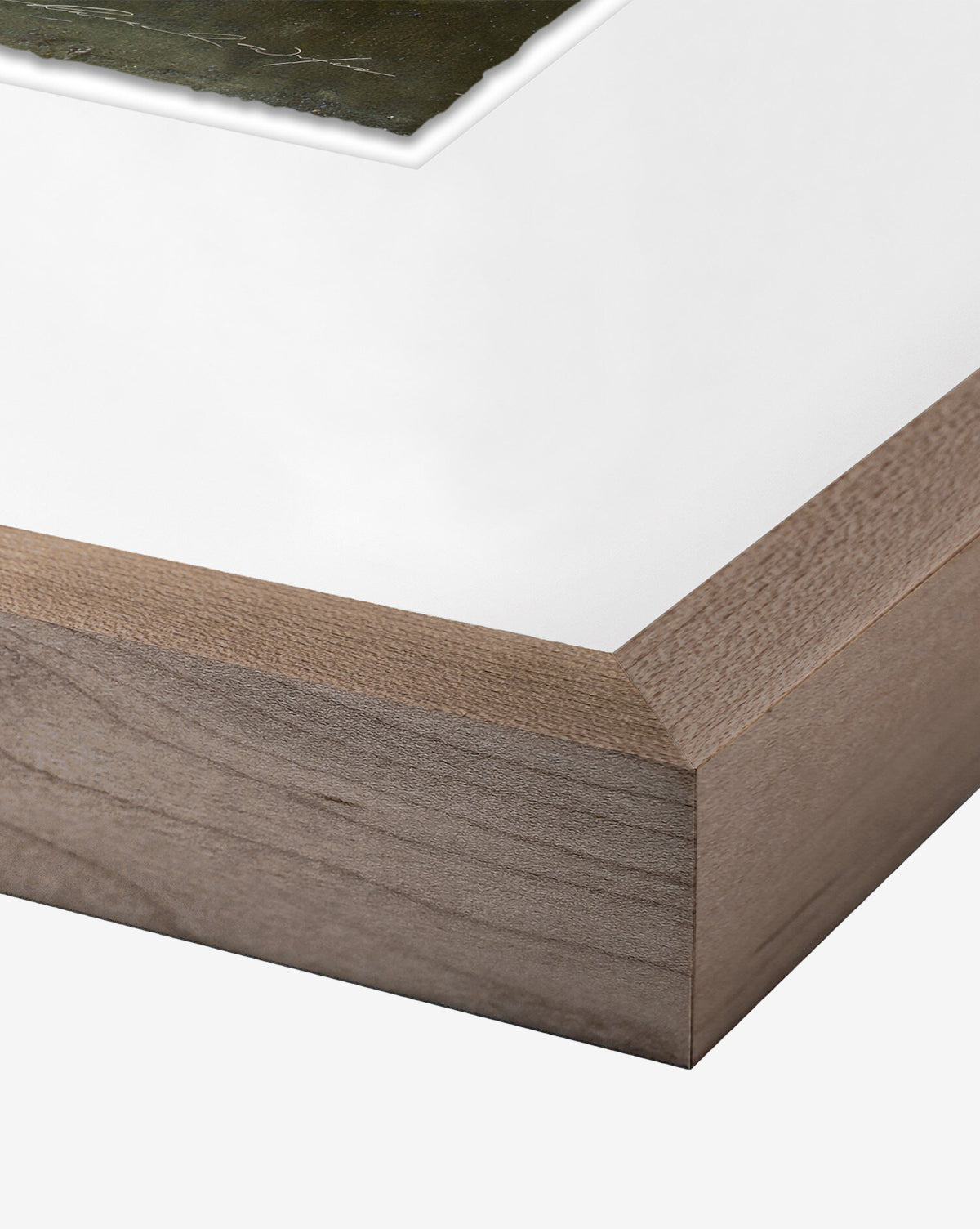 Close-up of Heart Of Heaven No.1 by Hannah Winters, featuring a calming lakeside scene on fine art paper in a light brown wooden frame with a white mat, set against a plain white background, by McGee & Co.