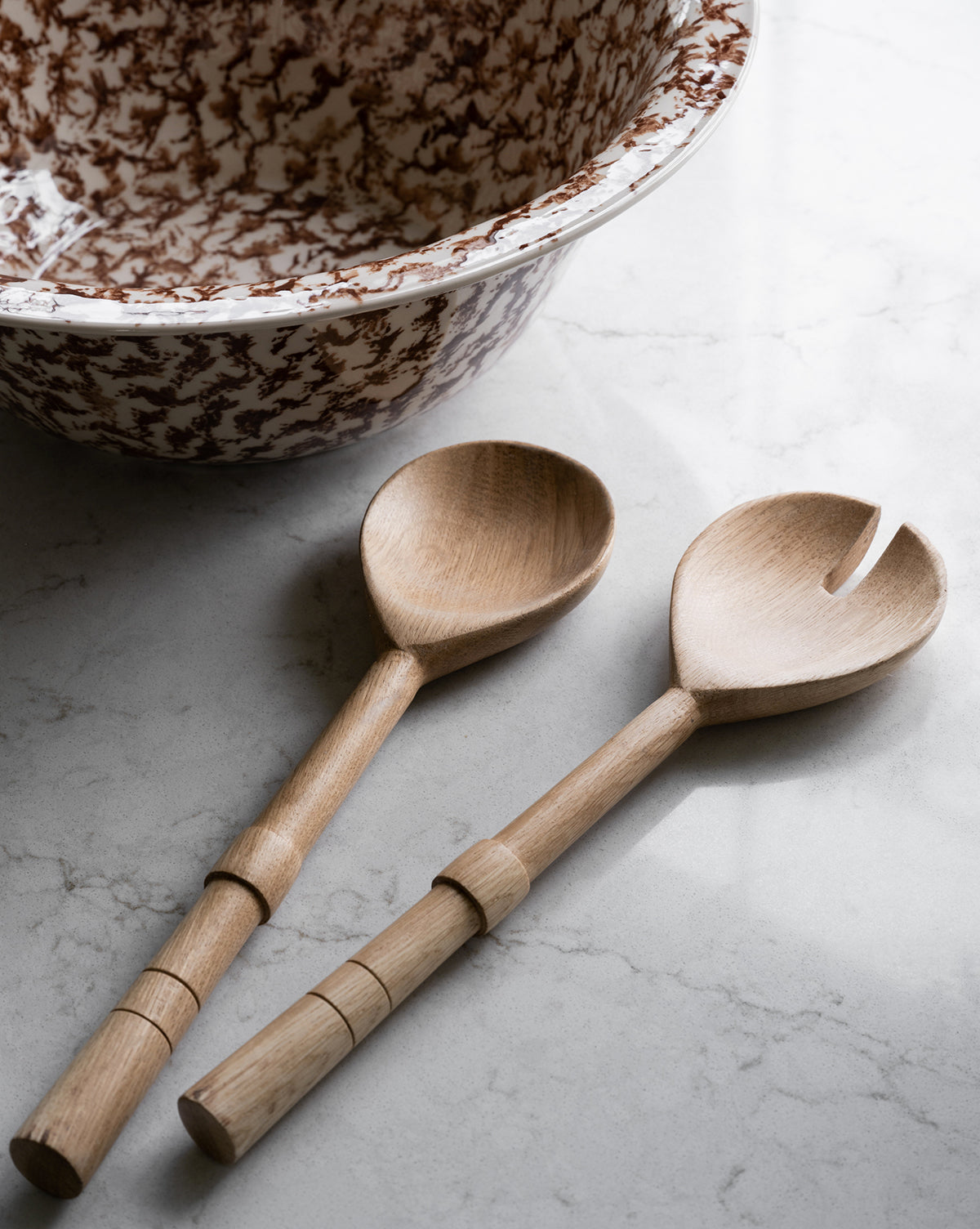 Notched Oak Wood Salad Servers