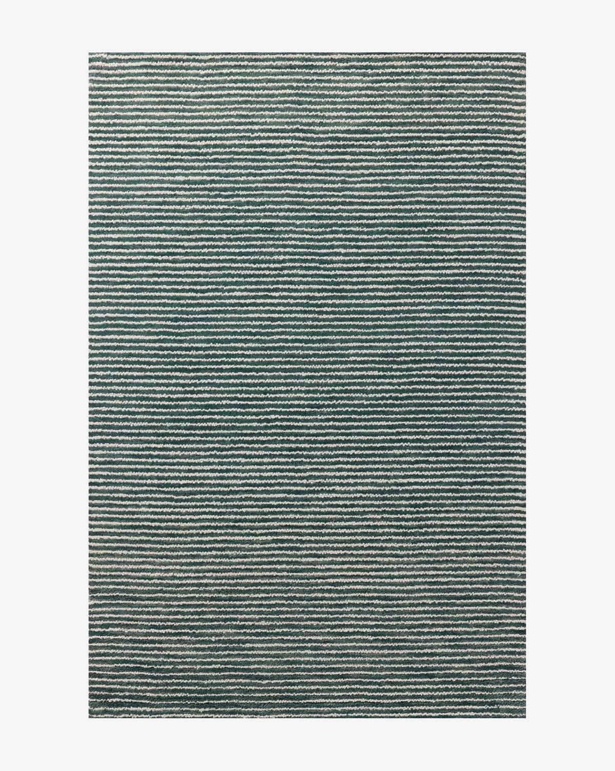 The Inara Blue Hand-Tufted Wool Rug features a rectangular, hand-tufted wool design with thin, evenly spaced horizontal stripes on a blue background—its minimalist style suits modern decor and offers versatility similar to gray-green striped rugs, by McGee & Co.