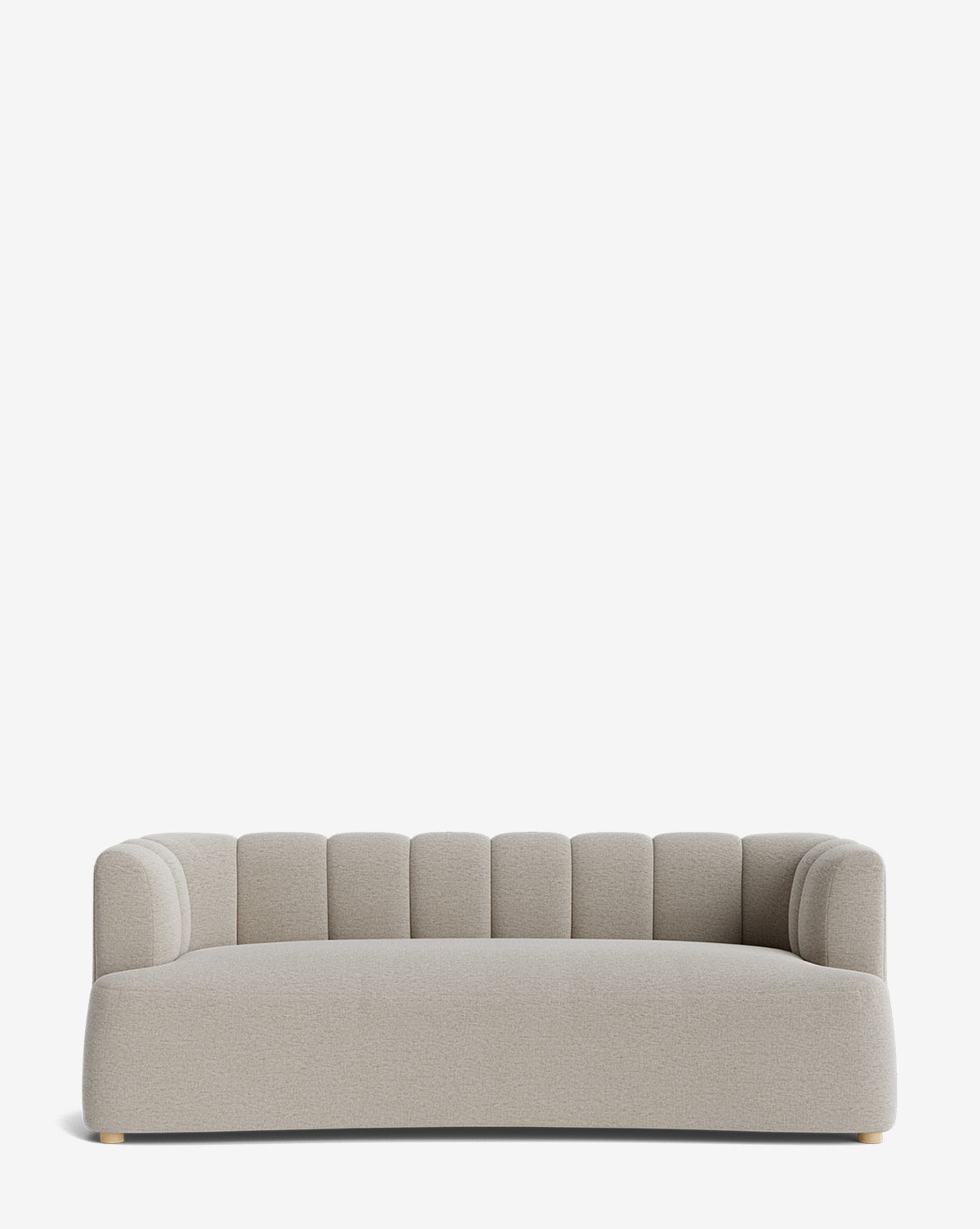 The Ines Sofa 90 features a modern, light gray velvet finish with a rounded, low-profile design and vertical tufting on the backrest, shown against a plain white background by McGee & Co.