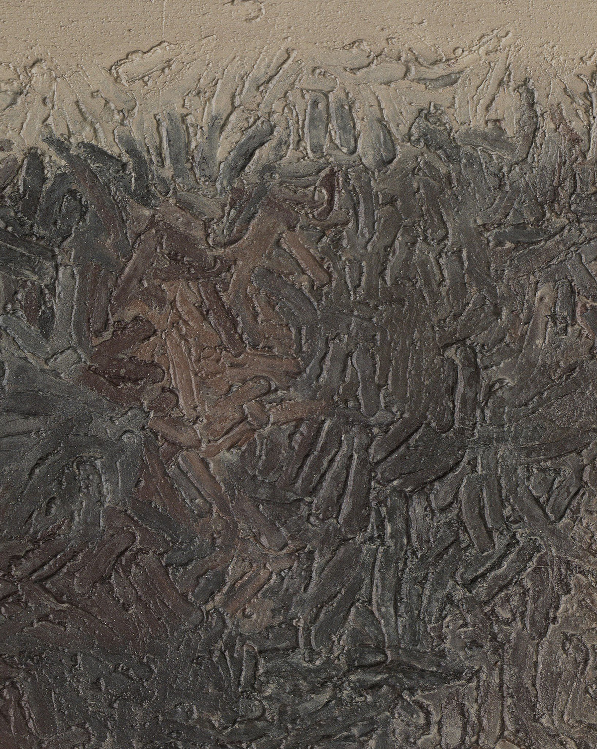 Into The New No. 2 by Tyler Guinn showcases thick, dark brushstrokes and raised patterns fading from beige to deep brown and black. Set in a rustic walnut frame, this textured abstract wall art adds depth and character to any space, by McGee & Co.