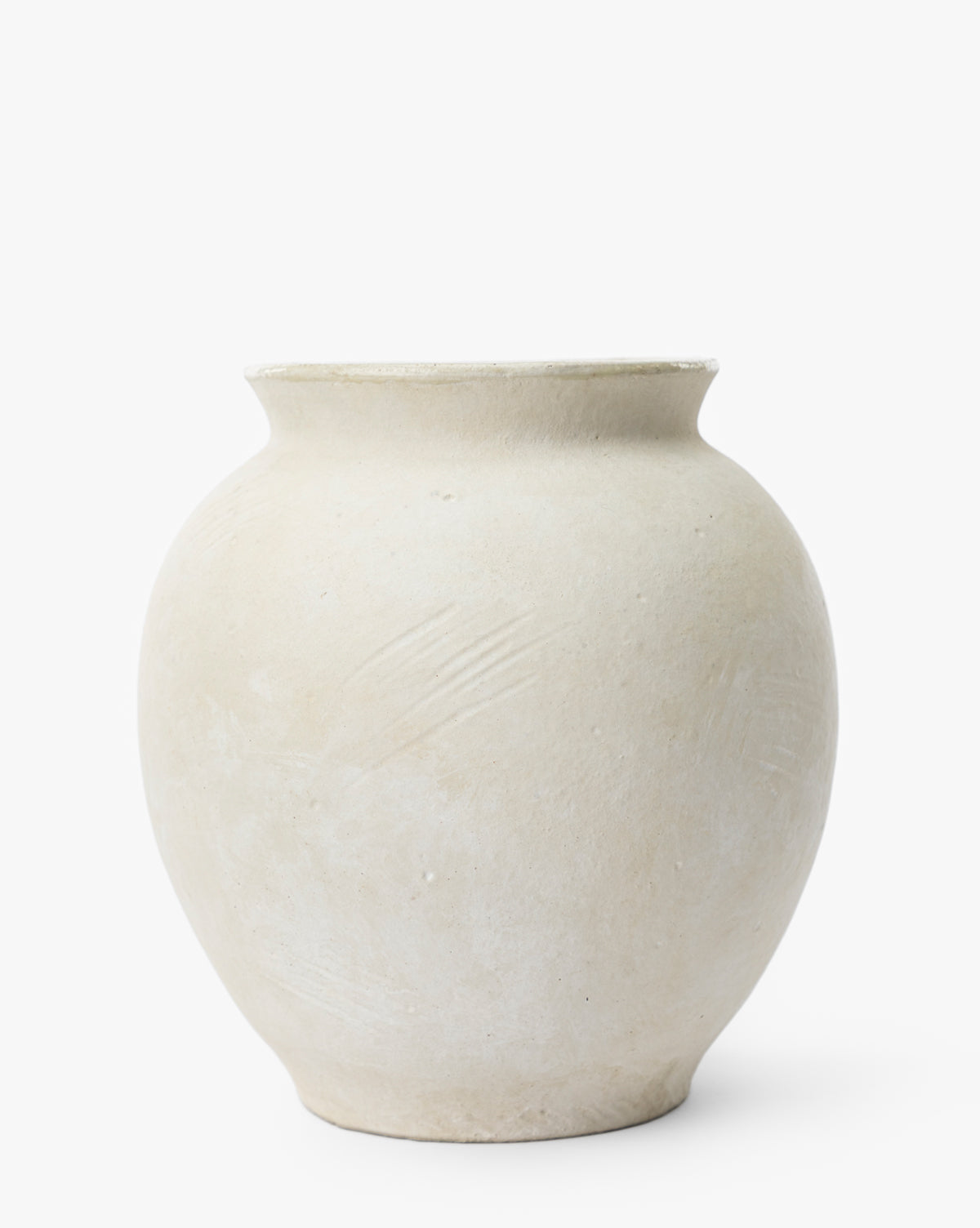 The Isla Terracotta Vase is a round, off-white vase with a wide body, narrow flared rim, and organic texture—ideal for enhancing your home decor against a plain white backdrop, by McGee & Co.