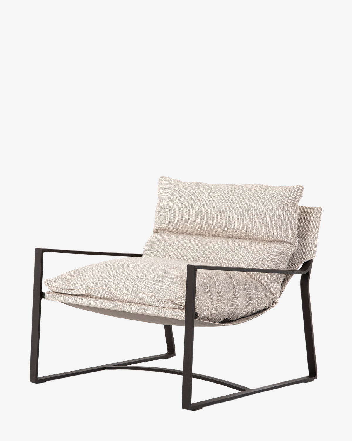 The Ismay Sling Chair features a modern black metal frame with a light beige removable cushion seat and backrest, displayed on a plain white background by McGee & Co.