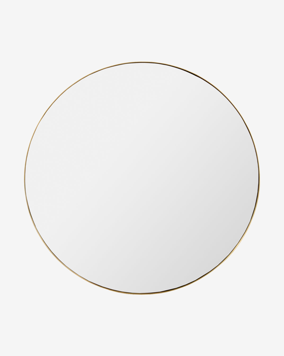 The Jace Inset Circle Mirror features a round, shatterproof design with a slim gold metallic frame, shown against a plain white background—ideal for adding an elegant touch to your entryway, by McGee & Co.