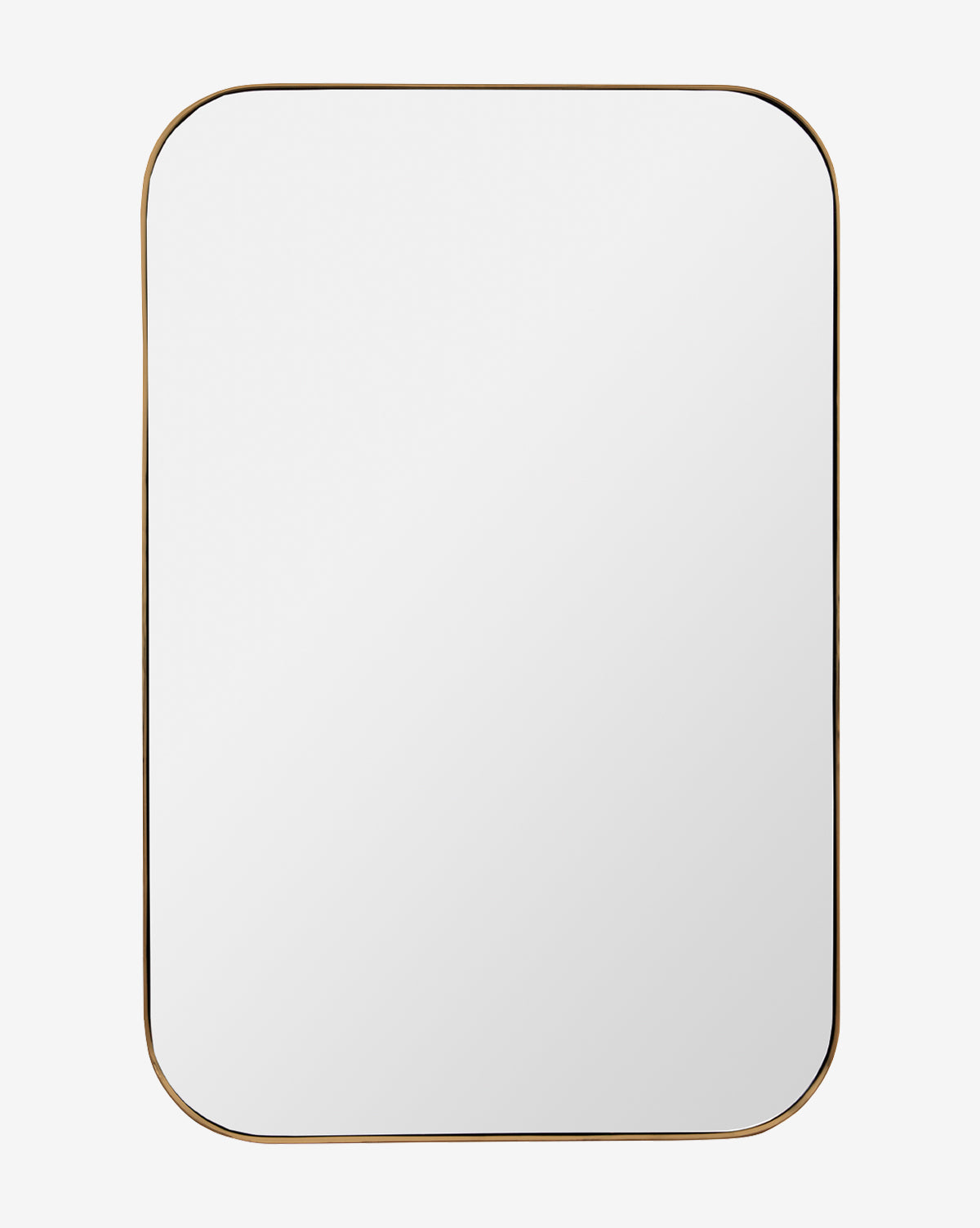 The Jace Inset Rectangle Mirror features shatterproof glass, rounded corners, and a slim gold-tone frame, offering a stylish and safe option for your entryway, by McGee & Co. Shown against a plain white background.