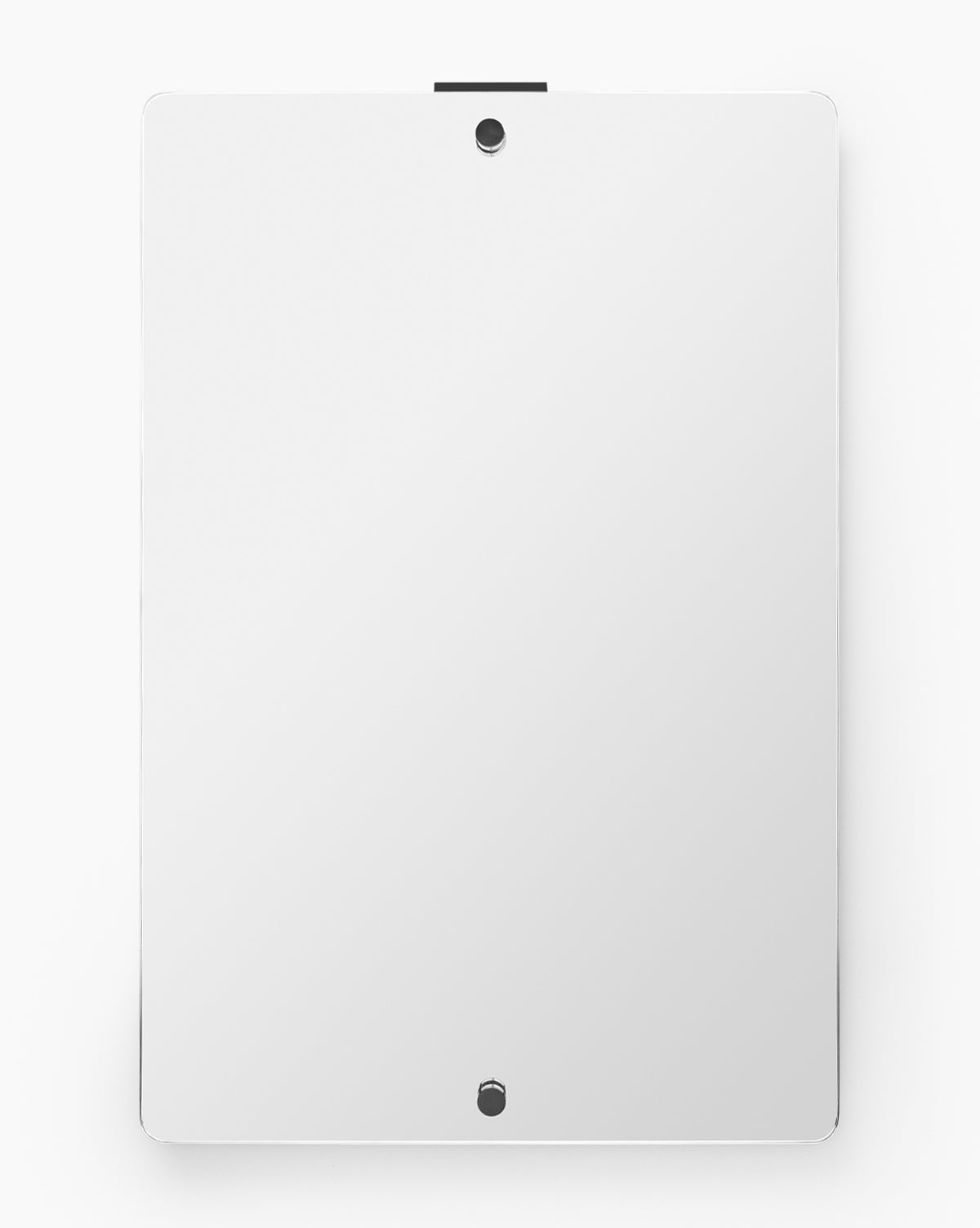 The Jacob Rectangular Mirror features a sleek brass frame with rounded corners and two visible mounting screws at the top and bottom center, displayed against a plain white background by McGee & Co.