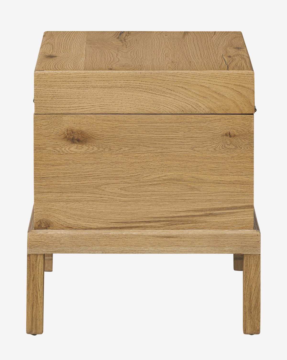 The Kenneth Bench features clean lines and a boxy, minimalist design with a natural wood finish and visible grain. Four straight legs and iron hardware add a modern touch, making it a stylish addition to any space by McGee & Co.