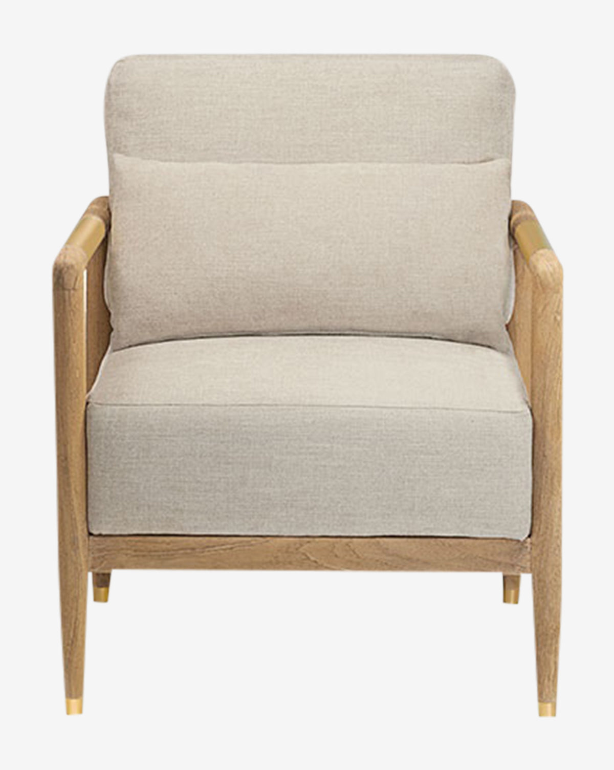 The Layne Lounge Chair features beige upholstery, a wooden frame and legs, and thick seat and backrest cushions, shown front-facing on a white background, by McGee & Co.