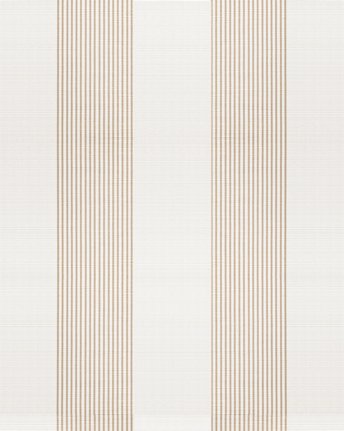 The Leah Striped Sisal Wallpaper by York Wallcoverings features alternating beige and white stripes with beige pinstripes, creating a clean, symmetrical, and modern look inspired by classic sisal wallpaper. McGee & Co.