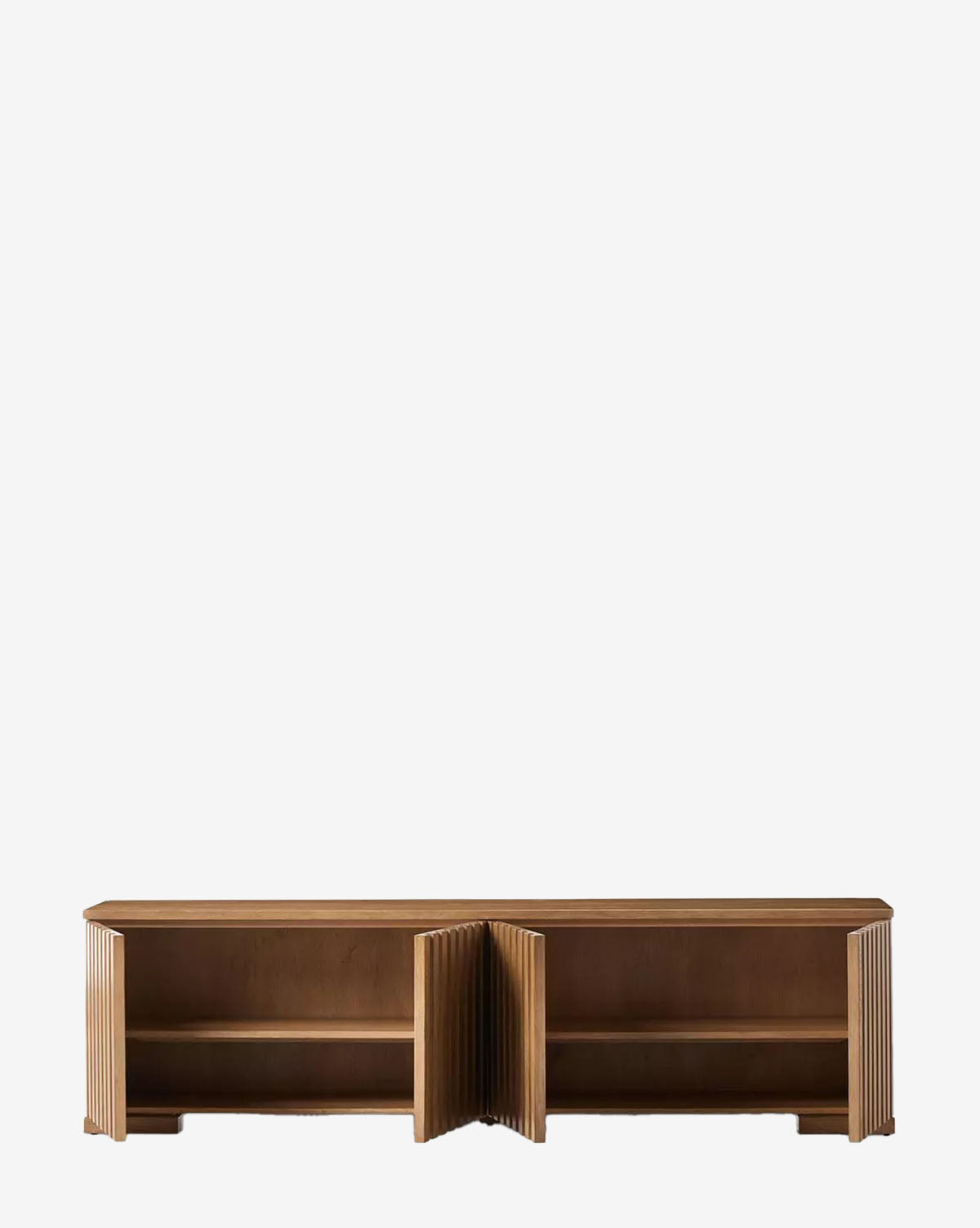 The Leith Console is a rectangular, light oak wood cabinet with two doors and minimalist handles, showcasing contemporary style against a plain white background, by McGee & Co.