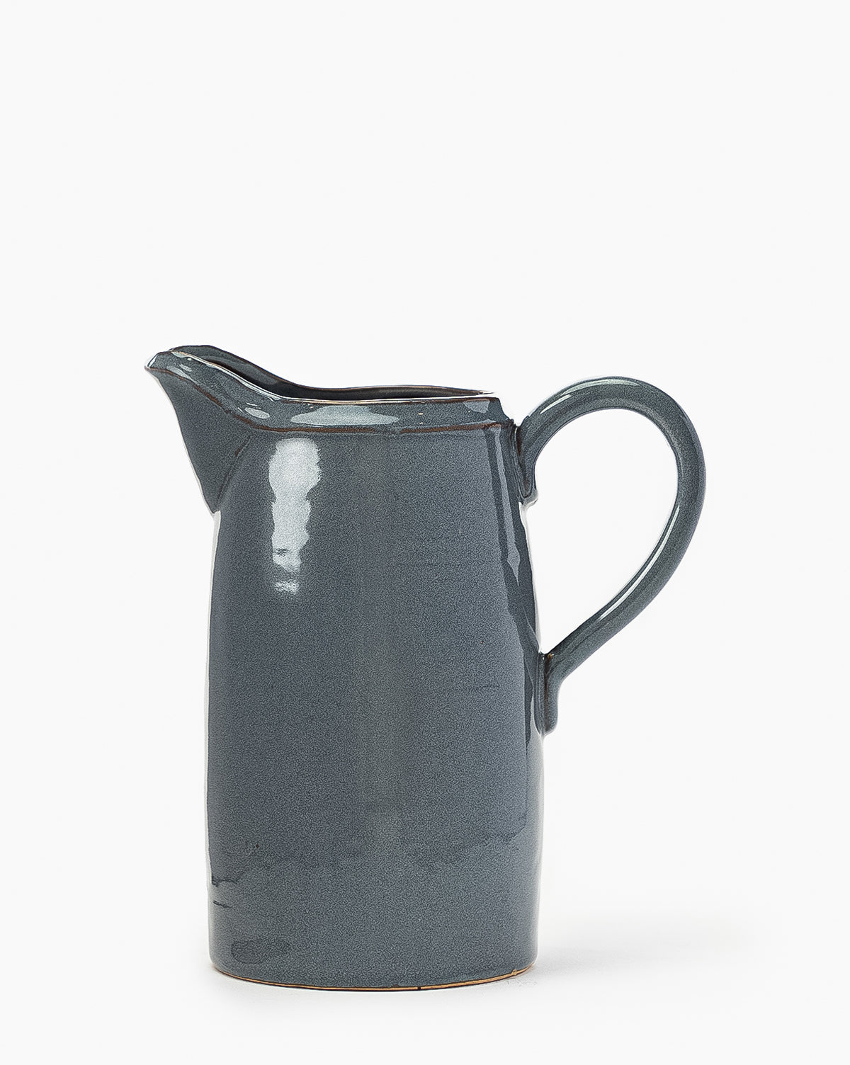 The Levine Ceramic Pitcher boasts a glossy dark gray glaze, curved handle and spout, and is shown on a plain white background—ideal for adding modern style to your kitchen, by McGee & Co.