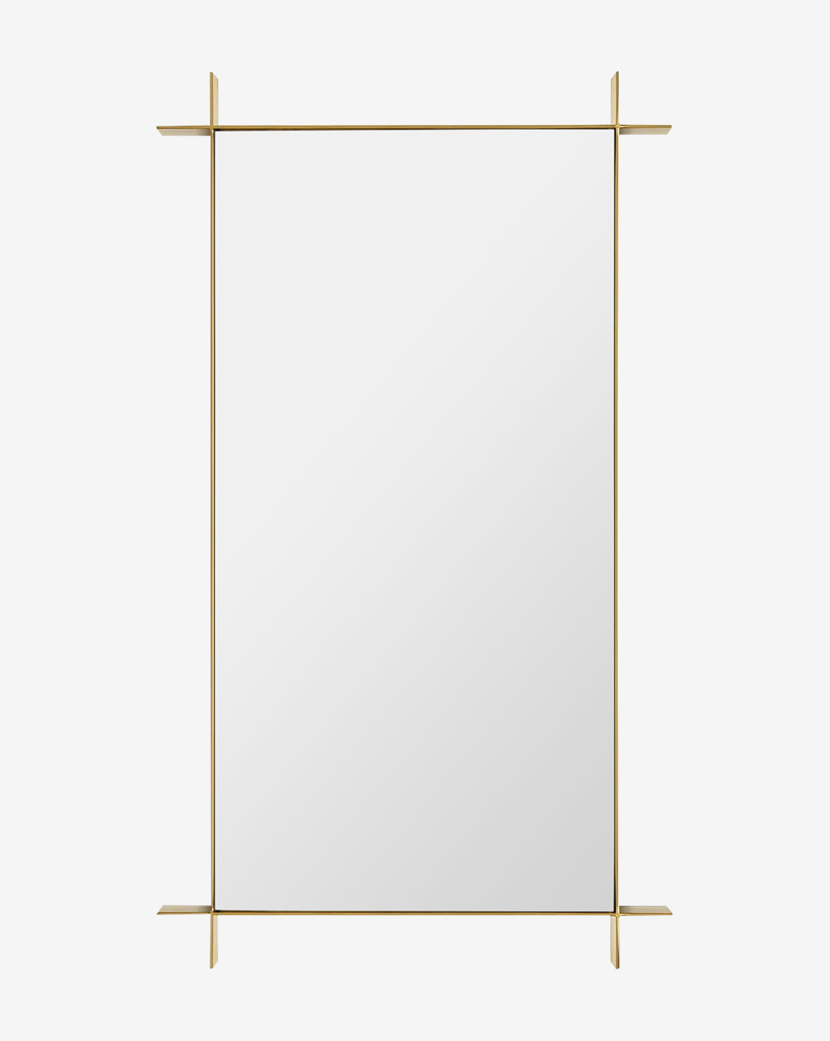 The Levon Wall Mirror features a modern design with a thin gold frame and four gold corner accents extending slightly past the edges, set against a plain white background by McGee & Co.