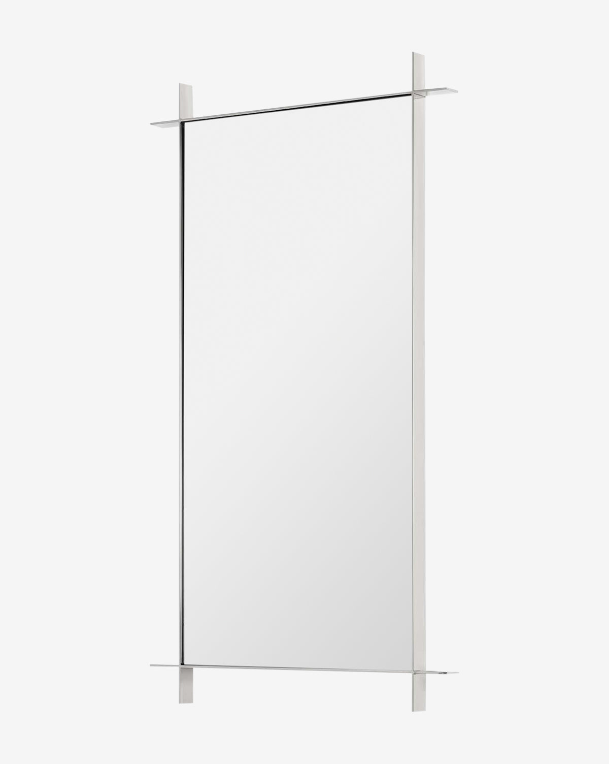 The Levon Wall Mirror is a rectangular, modern wall mirror with a minimalistic design, thin stainless steel corner brackets, and a clear reflective surface. It is displayed against a white background, by McGee & Co.