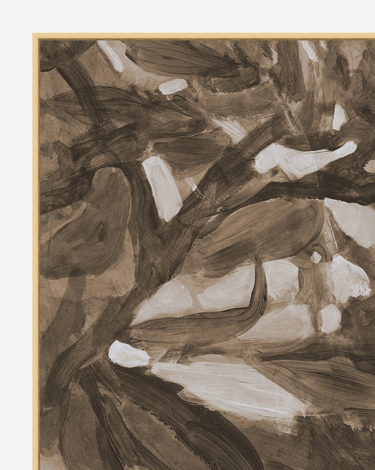 Light of Summer by Cheryl Clinton features broad brushstrokes in brown, beige, and white, bringing dynamic texture. This giclee canvas print comes in a simple light wood frame for elegant, neutral home decor.