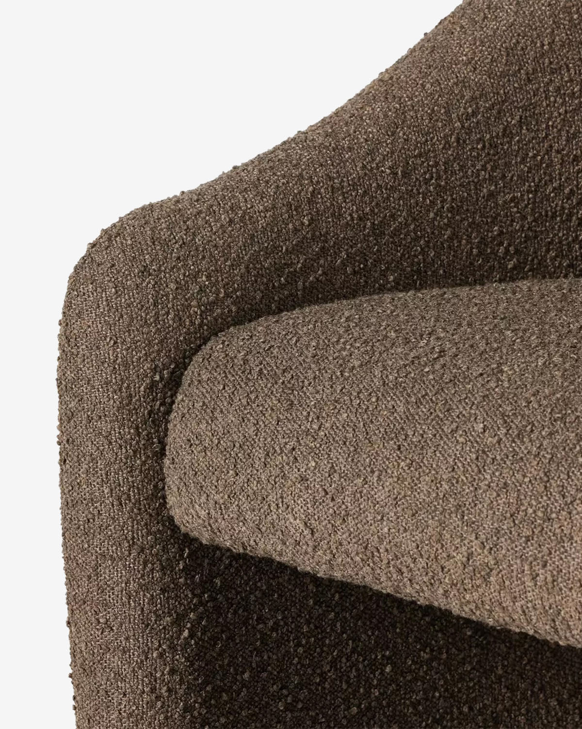 Close-up of the Lilou Dining Chair in textured brown performance fabric showcases its curved backrest and seat against a plain white background—an ideal addition to any stylish dining area, by McGee & Co.