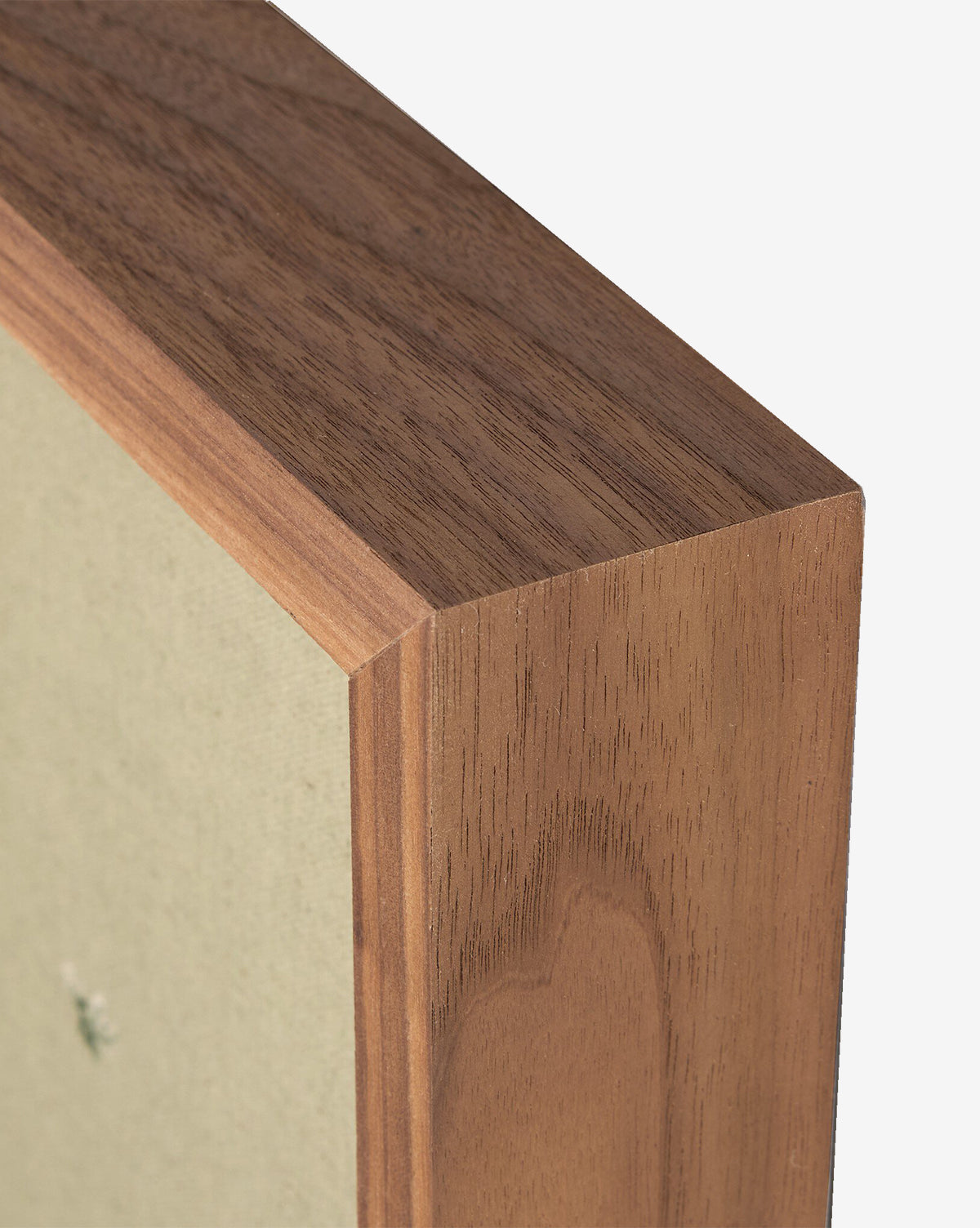 Close-up of Linen Chinoiserie by Laurel-Dawn Latshaw: a wooden frame with light beige canvas, blending elegant modern decor and clean lines for timeless style against a crisp white background, by McGee & Co.