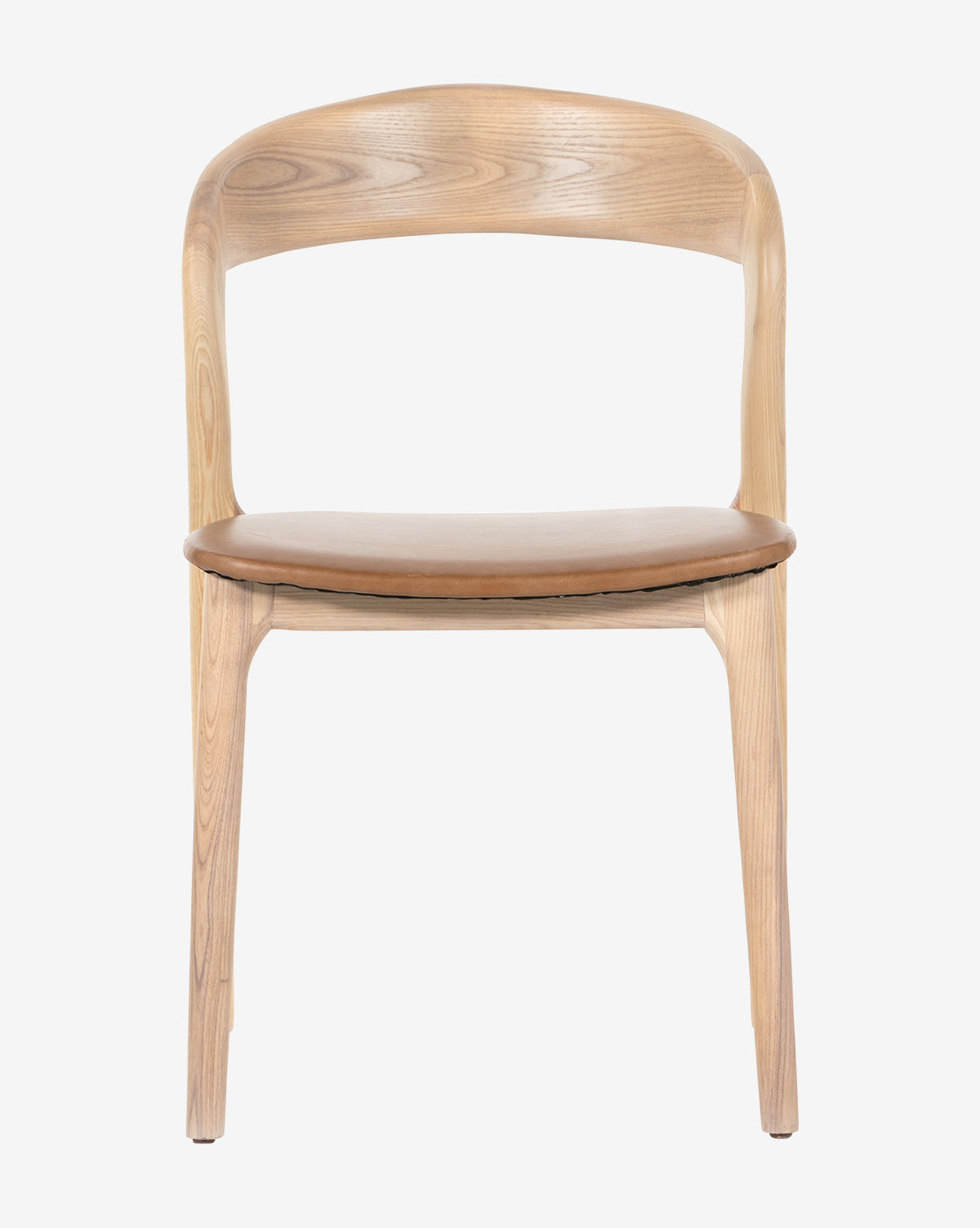The Lucinda Dining Chair showcases a minimalist Scandinavian design with a curved backrest and smooth, rounded seat in a light wood finish, offering both style and comfort against a plain white background by McGee & Co.