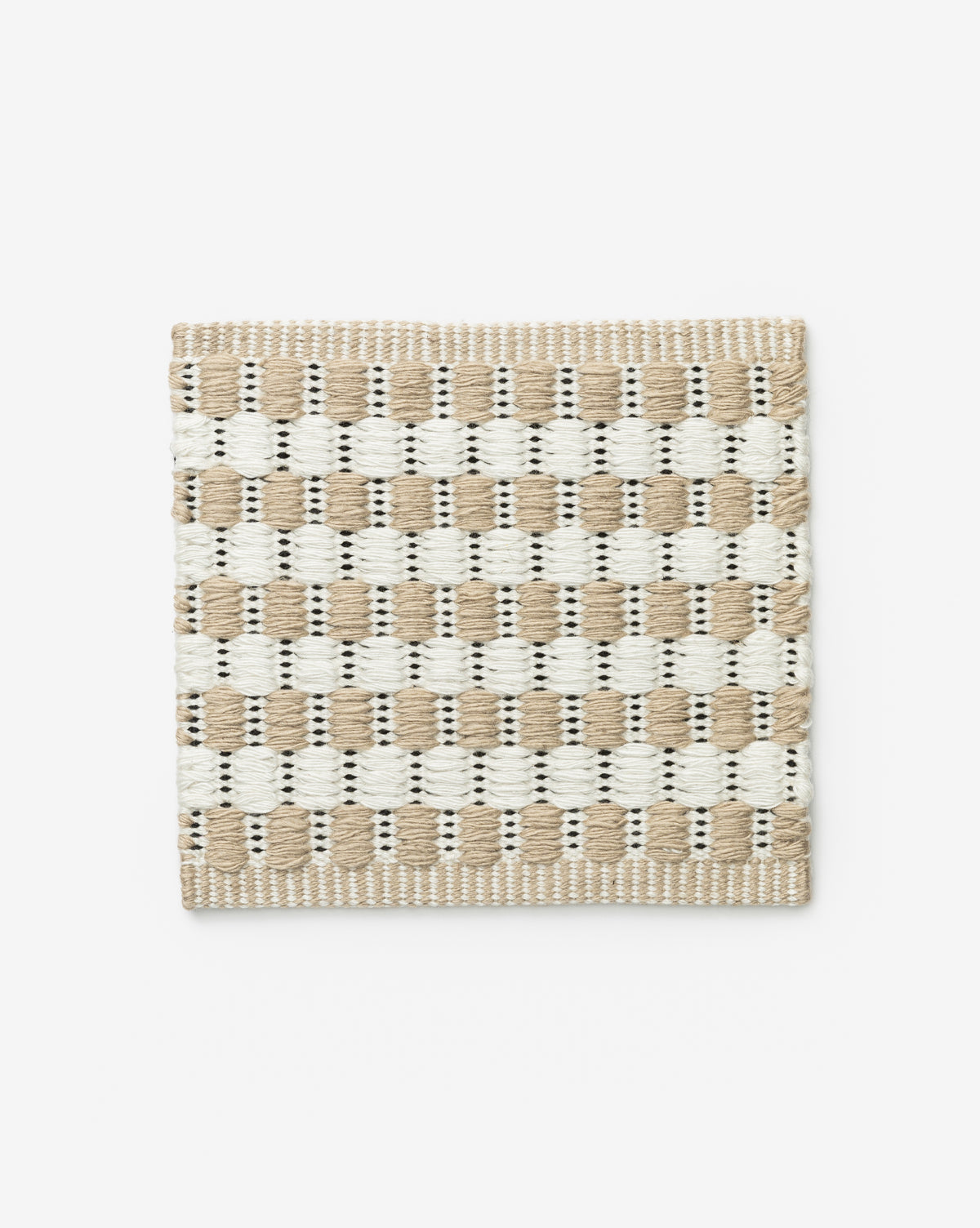 The Granada Handwoven Indoor/Outdoor Rug Swatch features alternating beige and white yarn in a checkered, textured pattern, reminiscent of a handwoven placemat, displayed on a white background by McGee & Co.